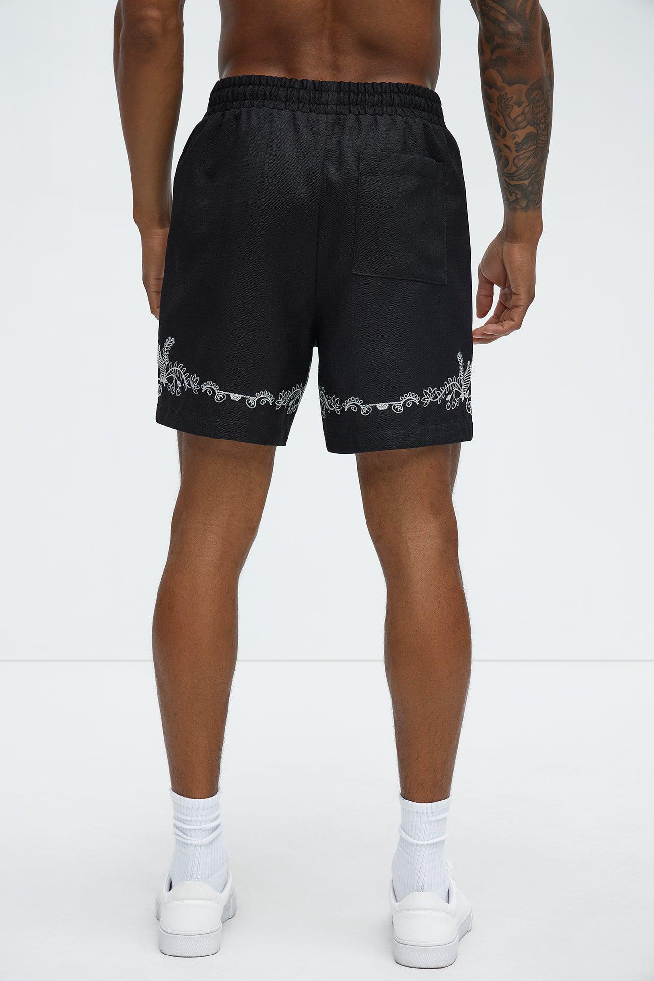 Vine Border Embroidered Shorts - Black Product Image