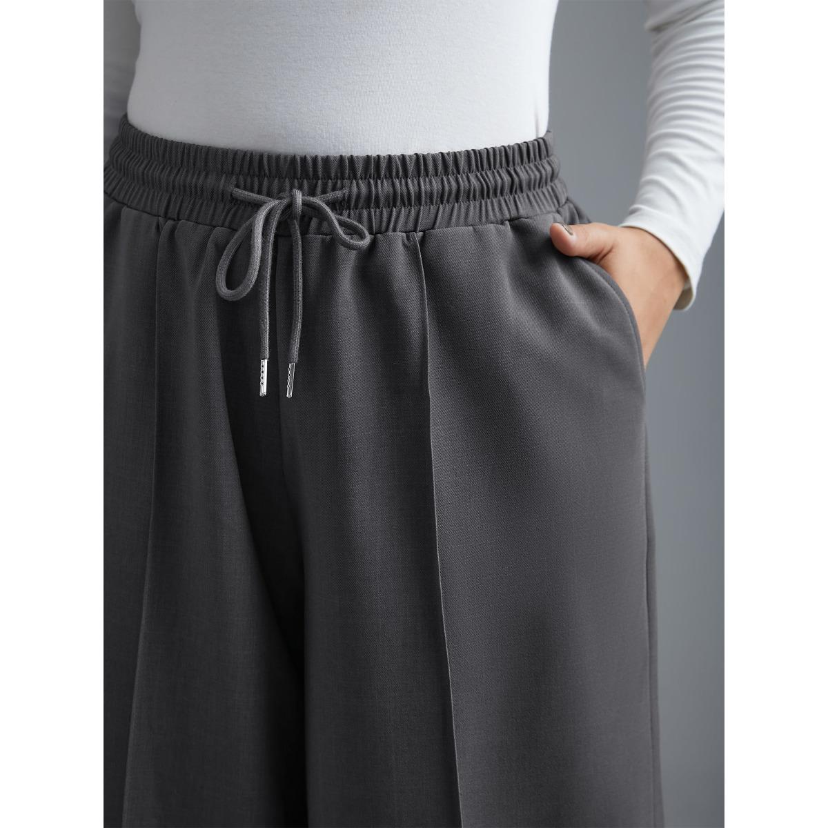 Plus Size Elastic Waist Plicated Detail Slant Pocket Pants Women DimGray Casual Loose Mid Rise Everyday Pants BloomChic 10/M Product Image