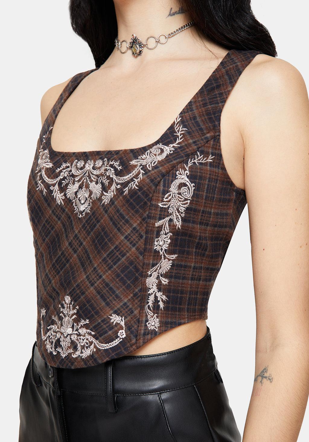 Bladeborn Check Embroidered Corset Top Product Image