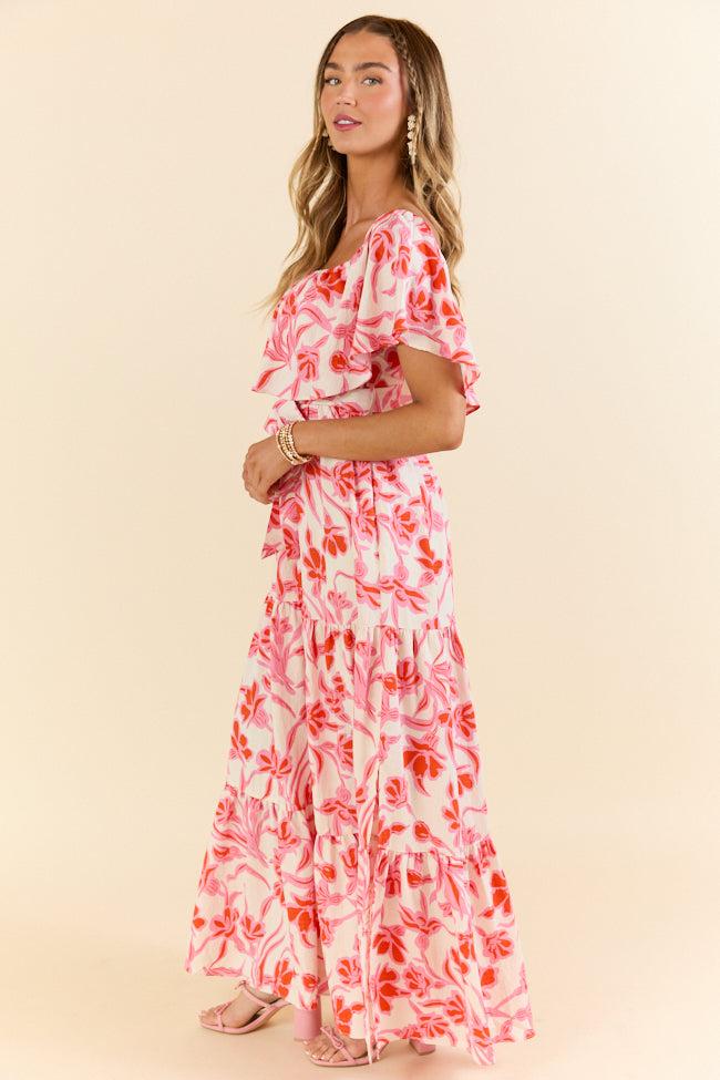 Feeling Just Fine Pink and White Maxi Dress FINAL SALE Product Image