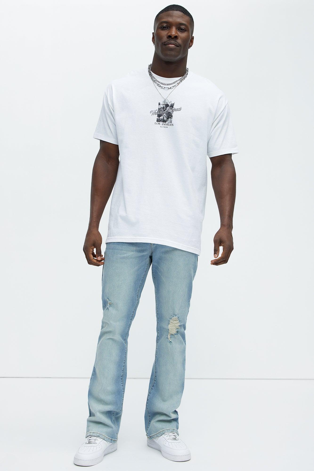 Take No L's Stacked Slim Flared Jeans - Medium Blue Wash Product Image