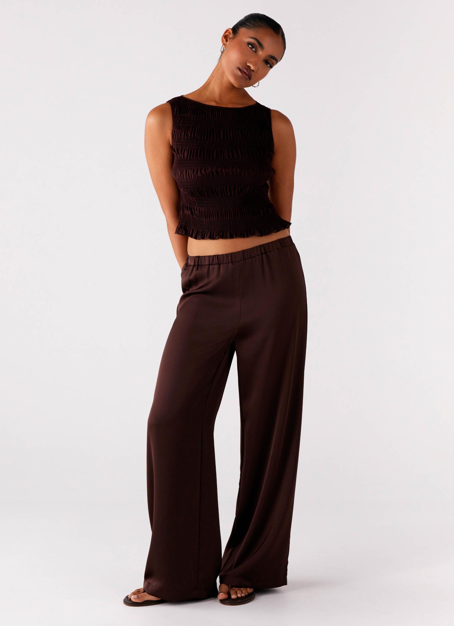 Palm Cove Satin Pants - Chocolate Product Image