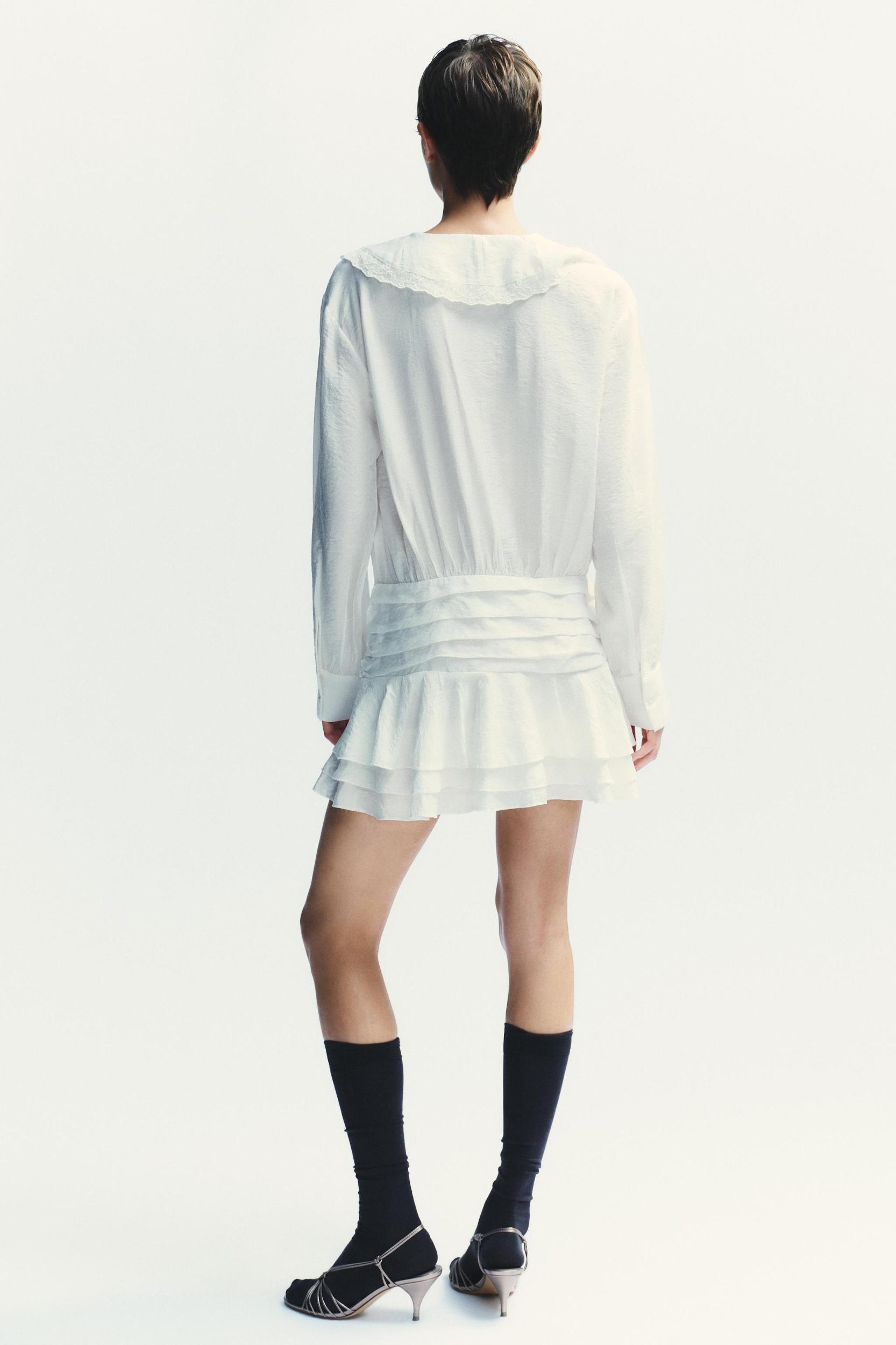 RUFFLED EMBROIDERED SHORT DRESS Product Image