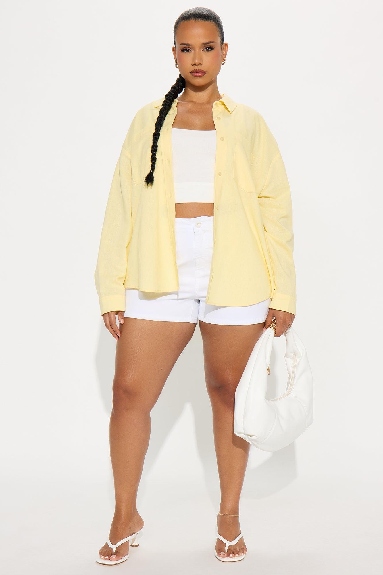 Fresh Lemonade Linen Button Up Shirt - Yellow Product Image