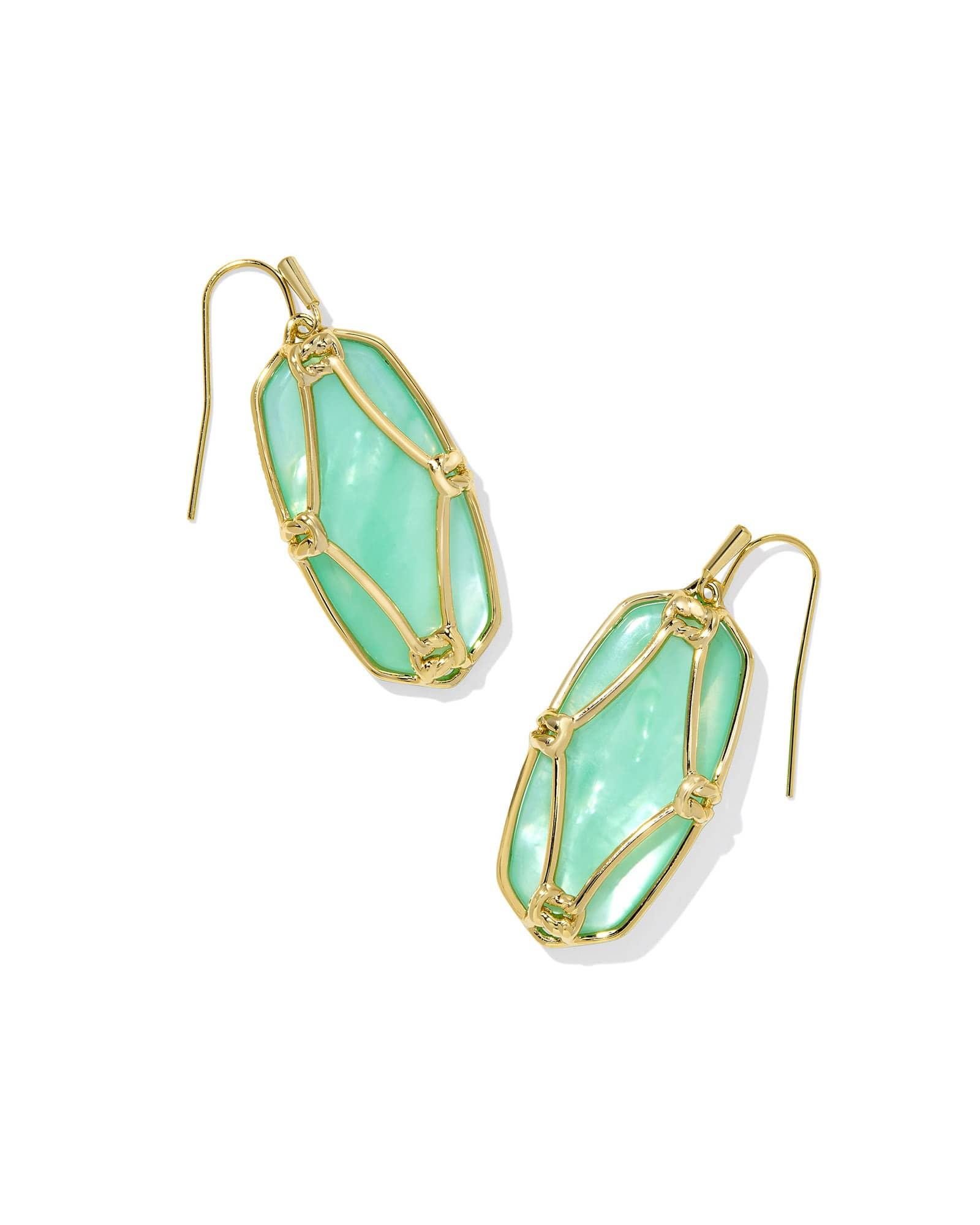 Elle Lattice Frame Gold Drop Earrings Product Image