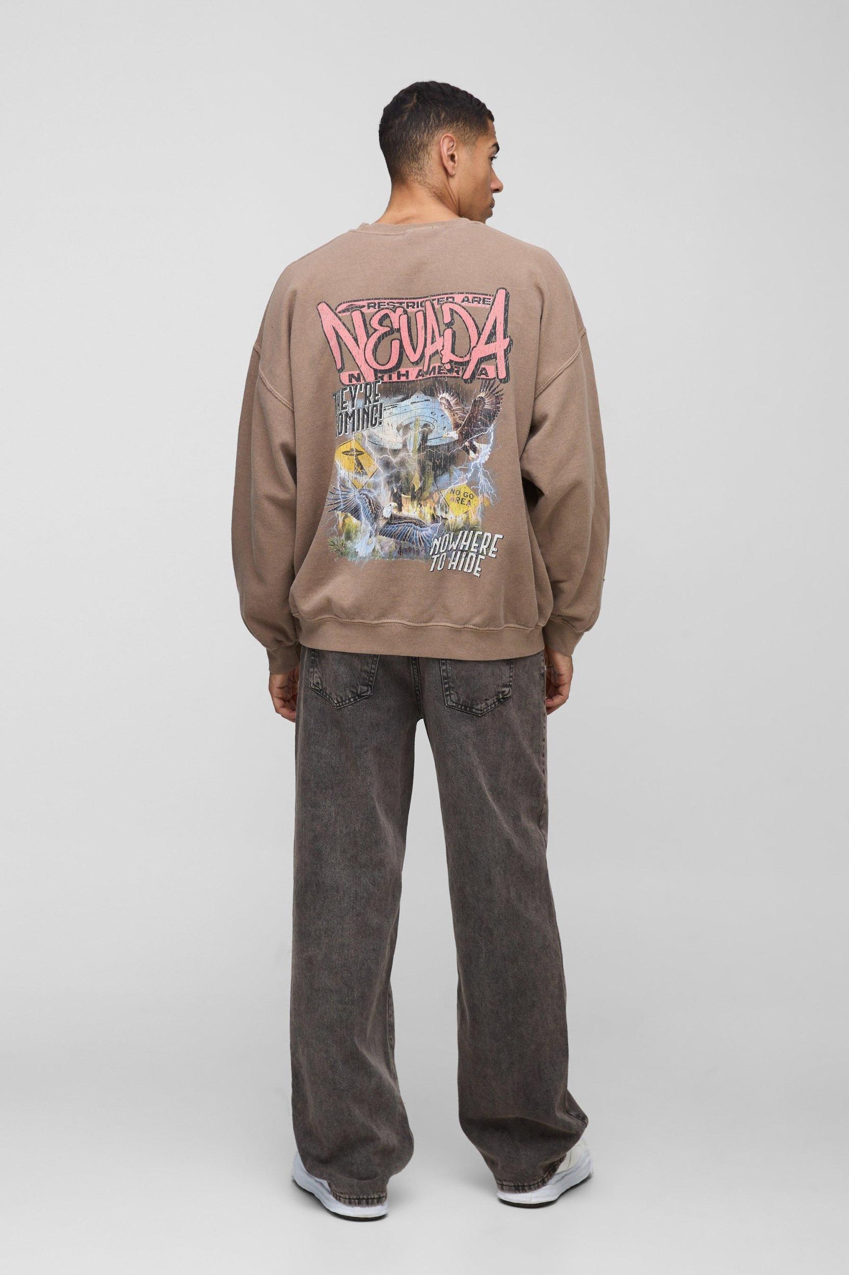 Oversized Nevada Bird Graphic Washed Sweatshirt | boohooMAN USA Product Image