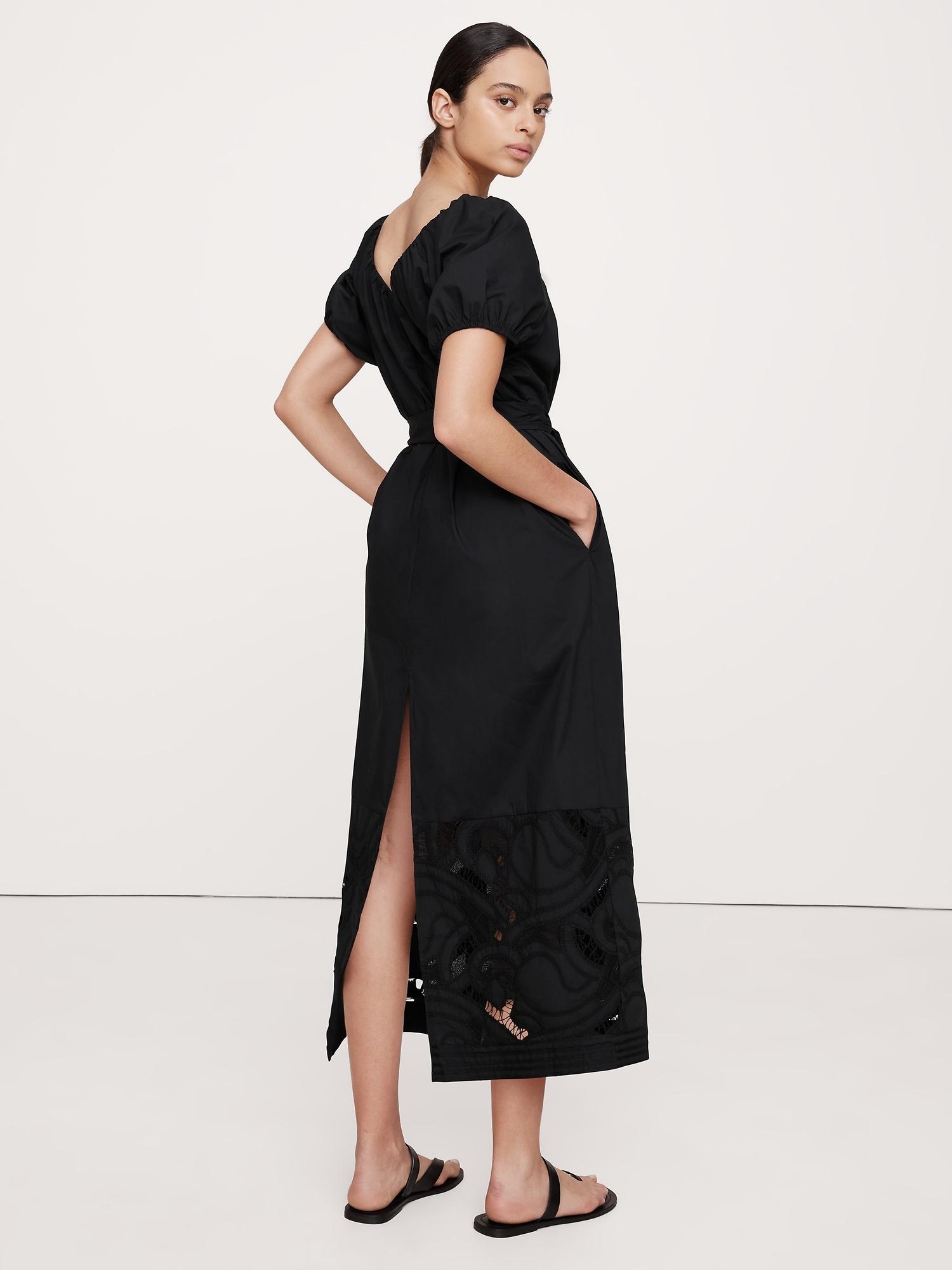 Embroidered Cotton Poplin Ruched Dress Product Image