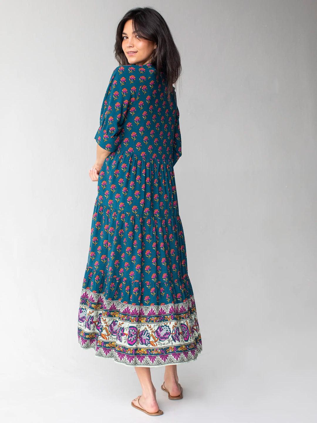 Rebecca Midi Dress - Navy Red Bouquets Product Image