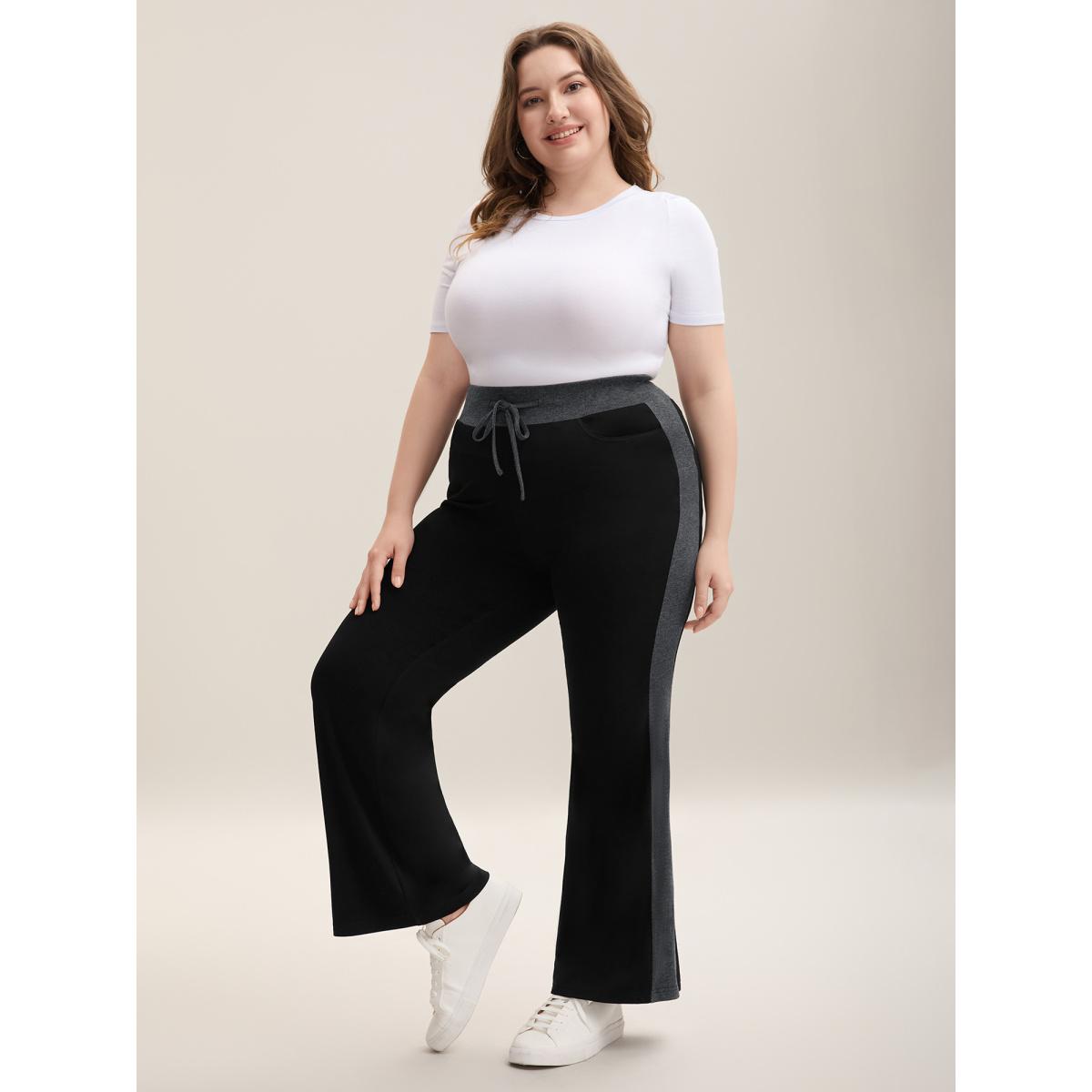 Plus Size Heathered Color Block Drawstring Bootcut Pants Women DimGray Casual Flare Leg Mid Rise Everyday Pants BloomChic 22-24/3X Product Image