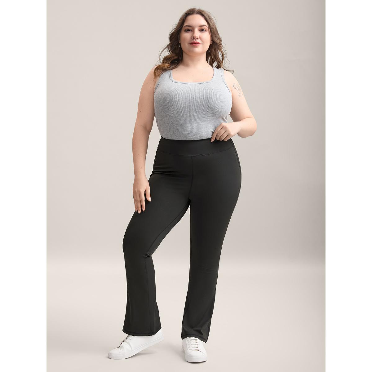 Plus Size Wide Waistband Yoga Stretch Tight Pants Women Black High stretch Bootcut Mid Rise Everyday-Casual Leggings BloomChic 18-20/2X Product Image