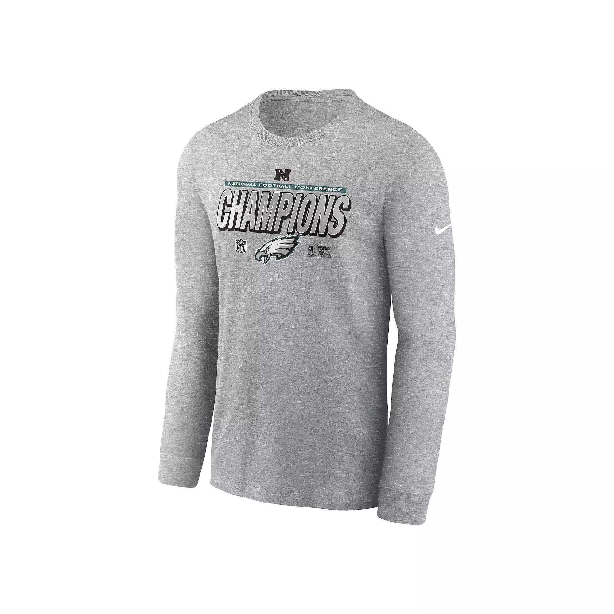 Men's Nike Philadelphia Eagles 2024 NFC Champions Locker Room Trophy Collection Long Sleeve Graphic Tee, Size: Large, Char Product Image