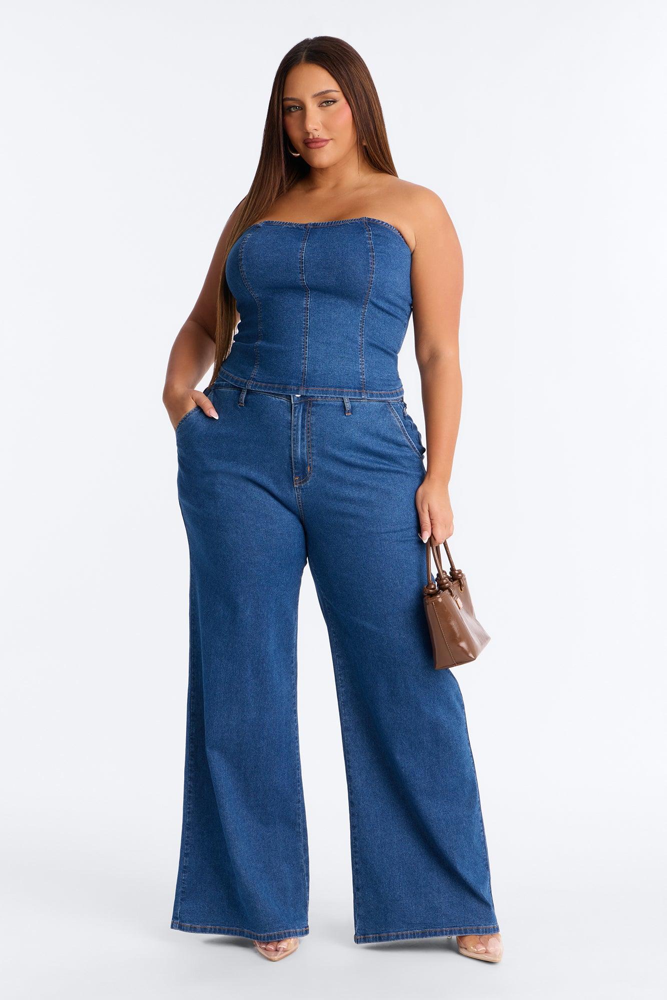 Paige Strapless Denim Pant Set - Dark Wash Female Product Image