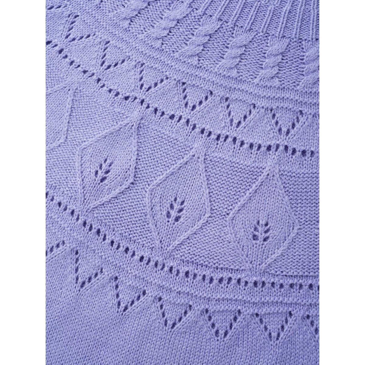 Plus Size Eyelet Trim Cable Knit Round Neck Pullover Lilac Women Casual Loose Long Sleeve Round Neck Everyday Pullovers BloomChic 28/5X Product Image