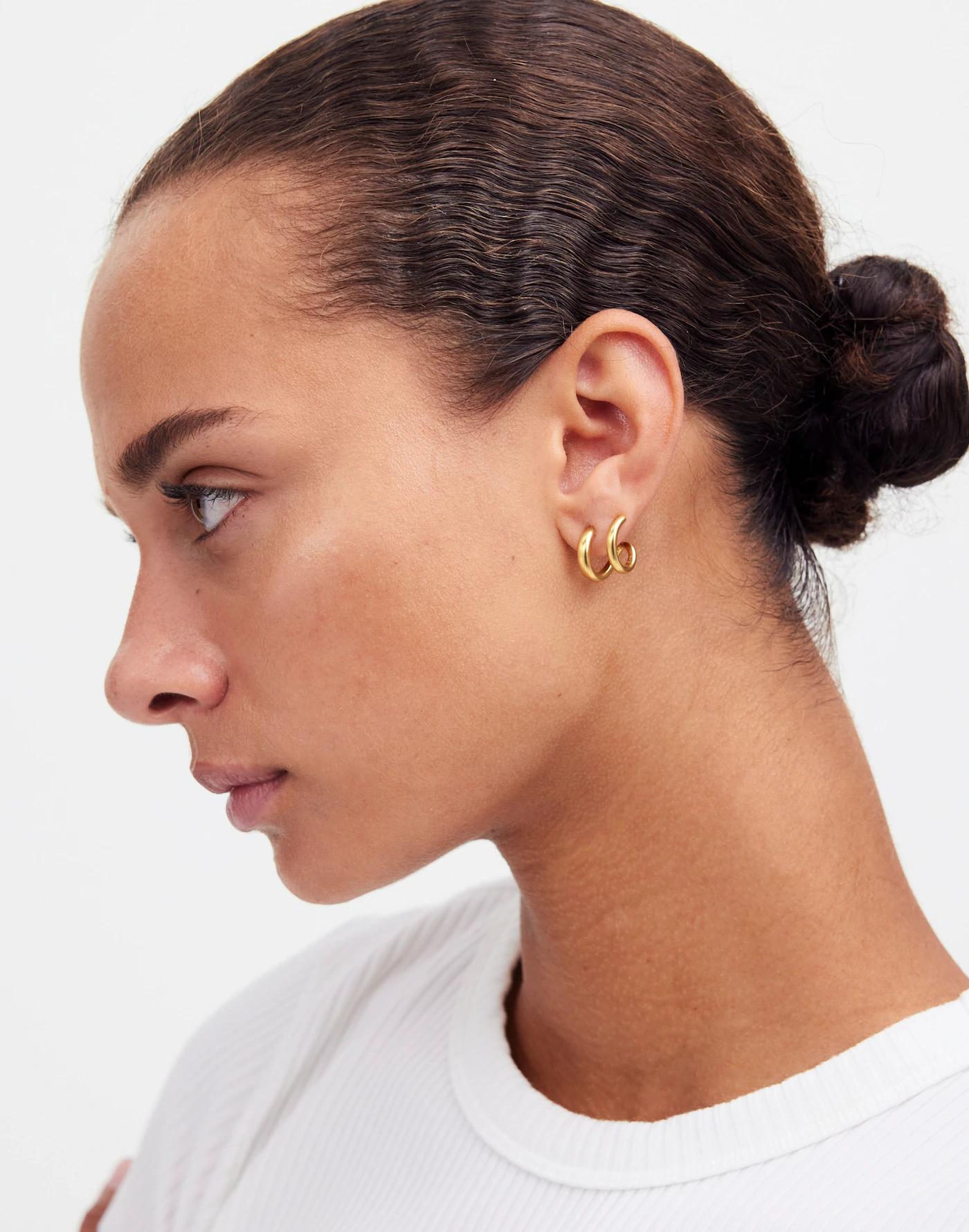 Chunky Double Huggie Hoop Earrings Product Image