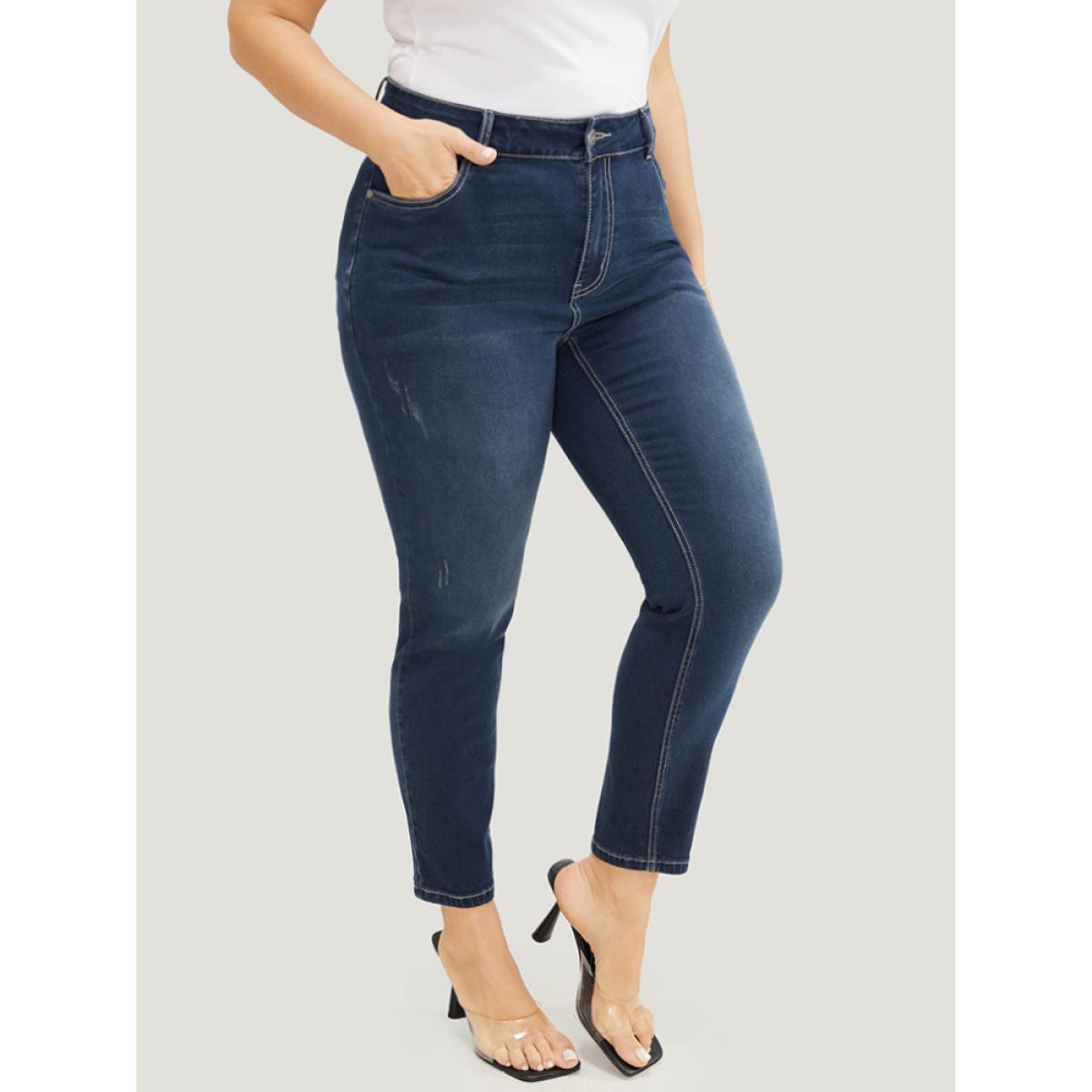 Plus Size Skinny Very Stretchy High Rise Dark Wash Ankle Jeans Women DarkBlue Casual Plain High stretch Pocket Jeans BloomChic 18/2X Product Image