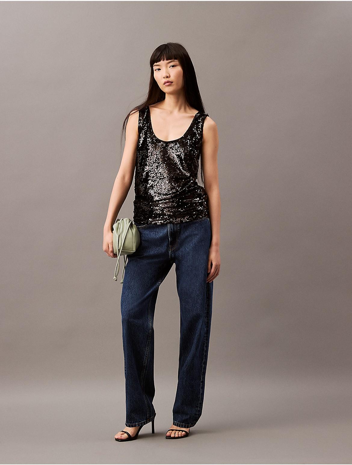 Calvin Klein Womens Sequin Tank Top - Black Product Image