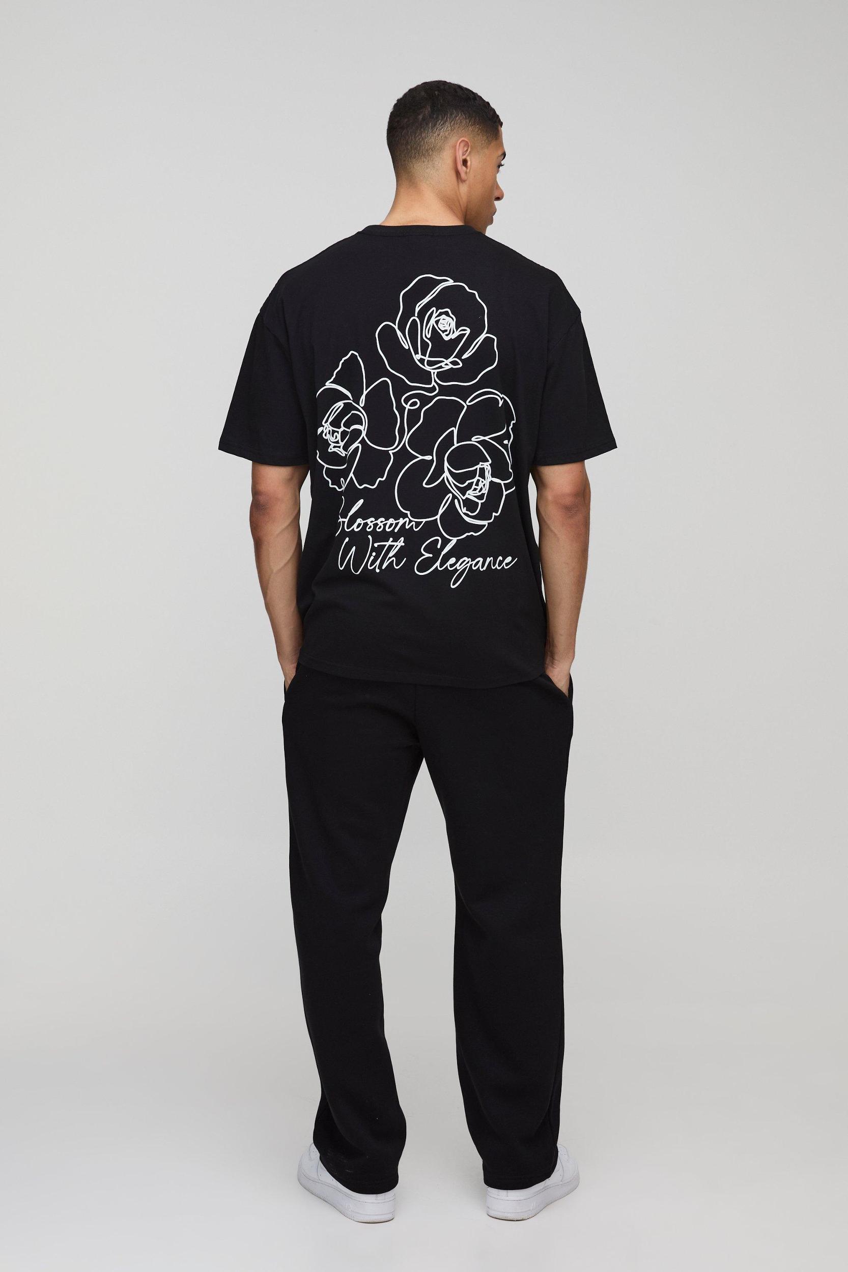 Oversized Line Drawn Blossom Graphic T-Shirt | boohooMAN USA Product Image