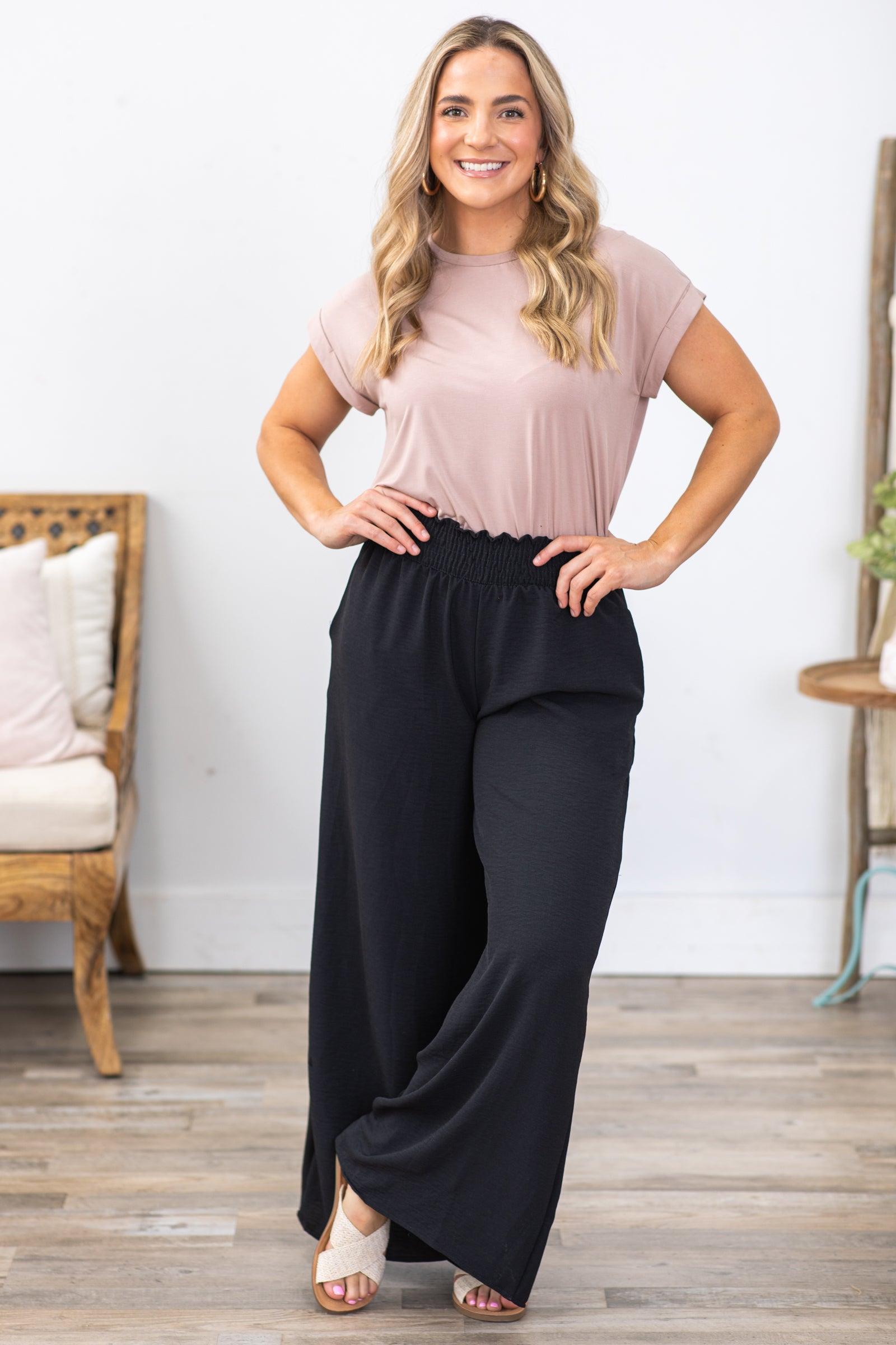 Black Smocked Waist Woven Air Flow Pants Product Image