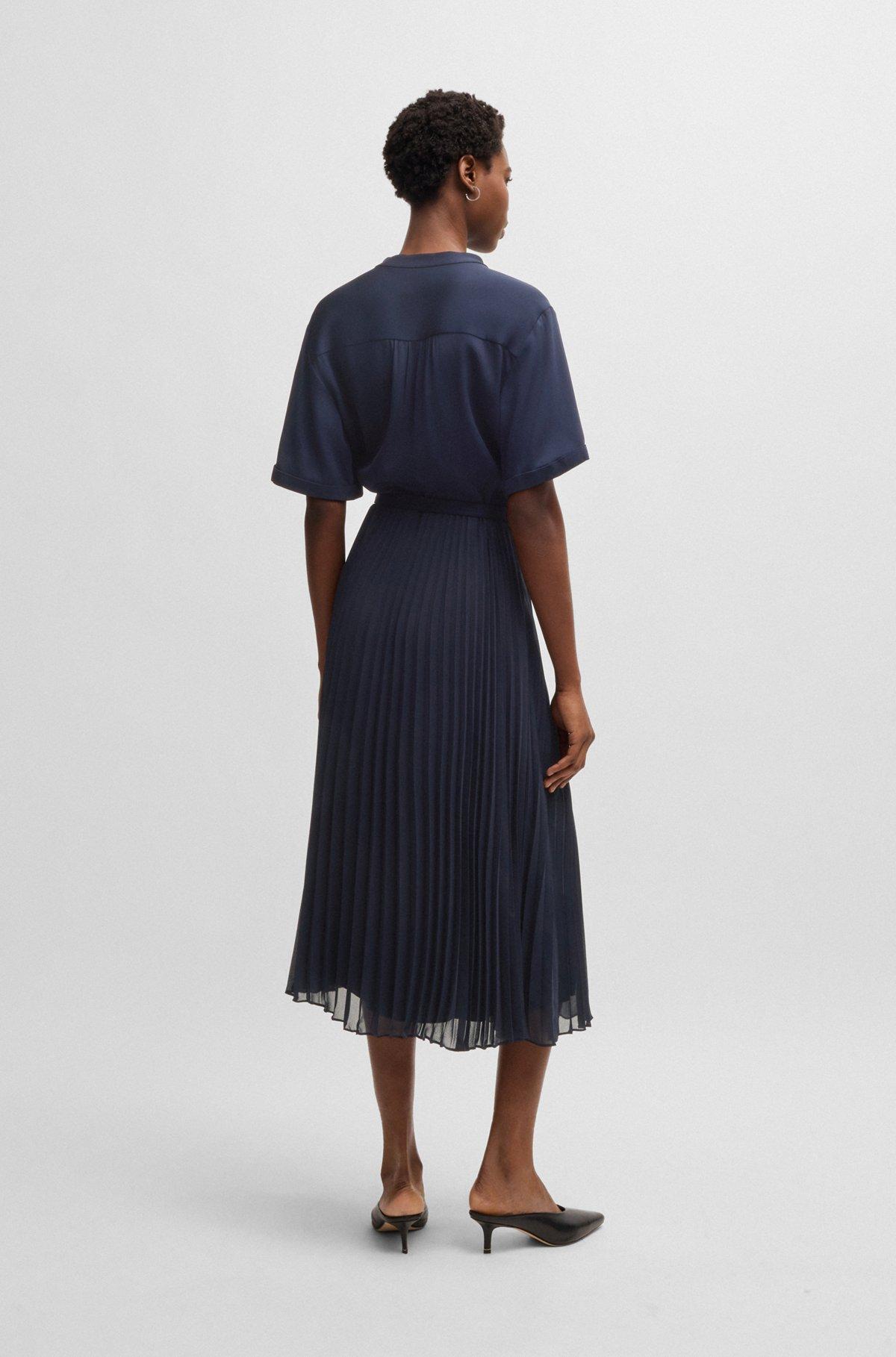 Belted dress with plissé skirt Product Image