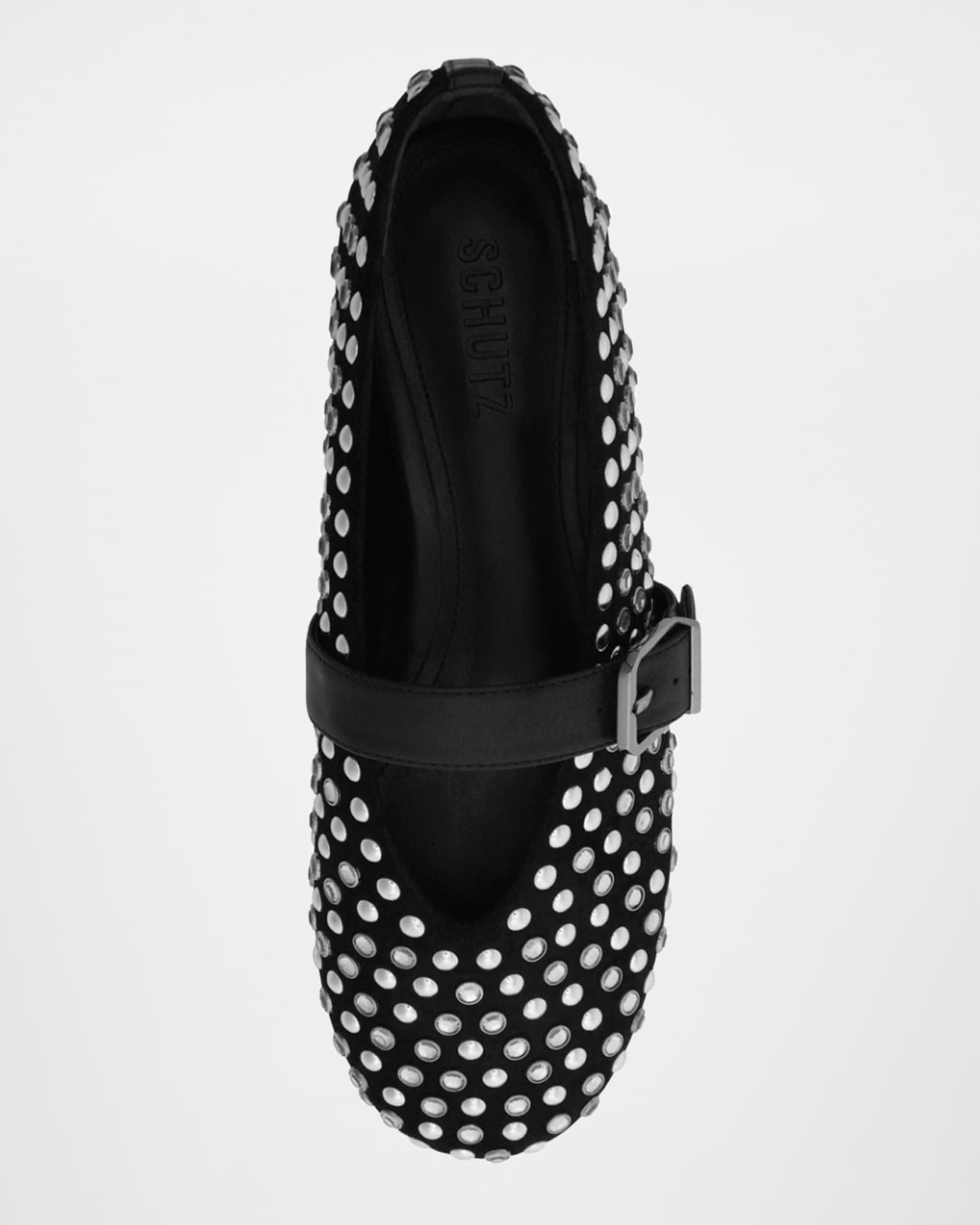 Eiza Glam Studded Suede Buckle Flats Product Image