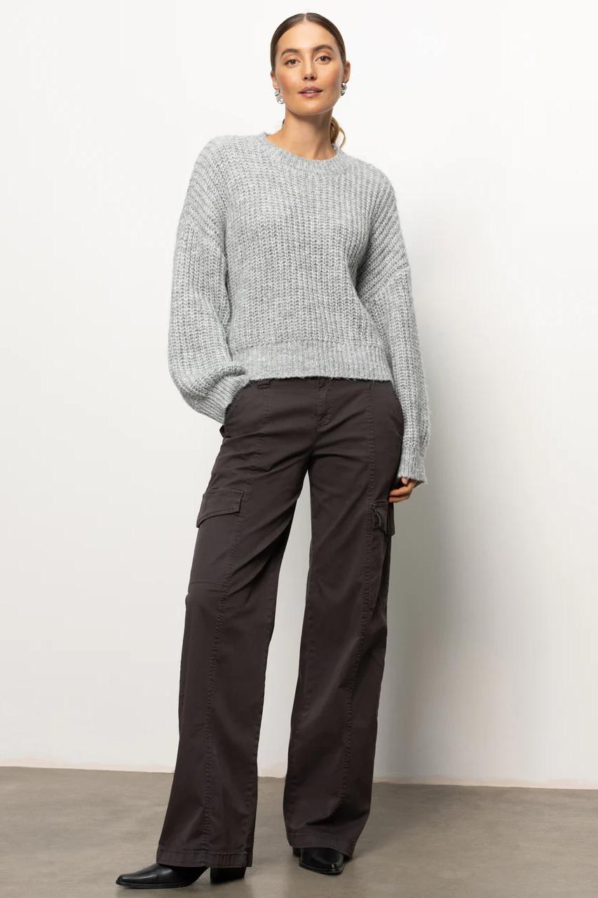 Fuzzy Volume Sleeve Sweater - Heather Grey Product Image