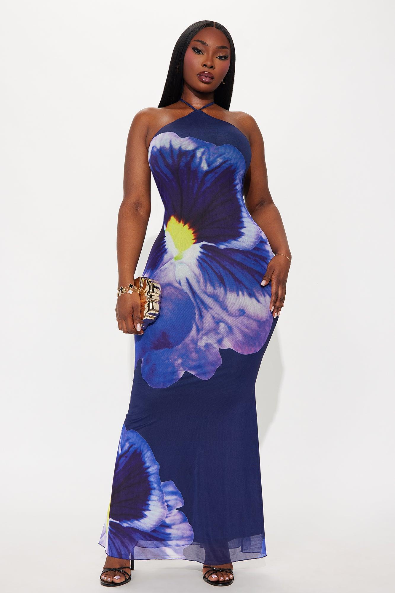 Annabelle Mesh Halter Maxi Dress - Purple/combo Female Product Image