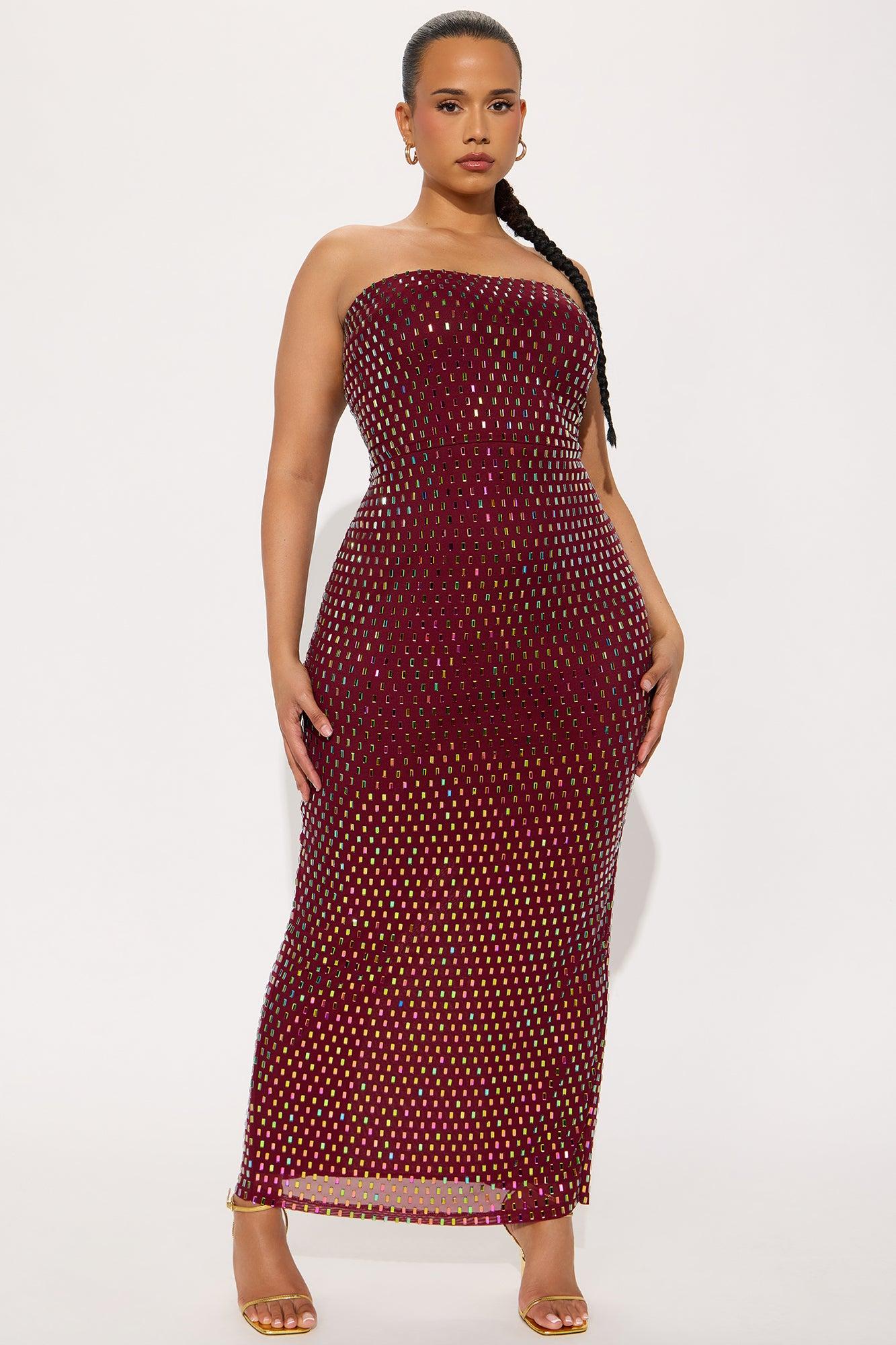 Maria Embellished Mesh Maxi Tube Dress - Wine Female Product Image