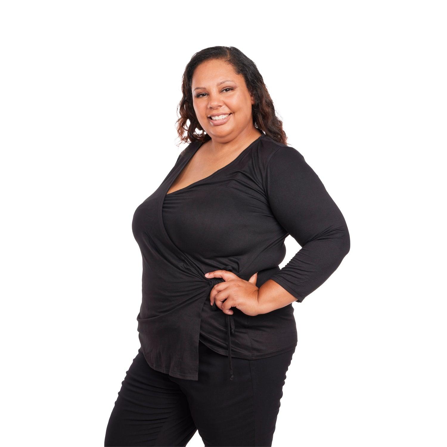 Inner Beauty Plus Solid 3/4 Sleeve Surplice Front V-Neck Top Product Image