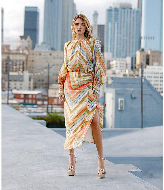 CIEBON Rileigh Chevron Stripe Print Round Neck Long Sleeve Blouse Product Image