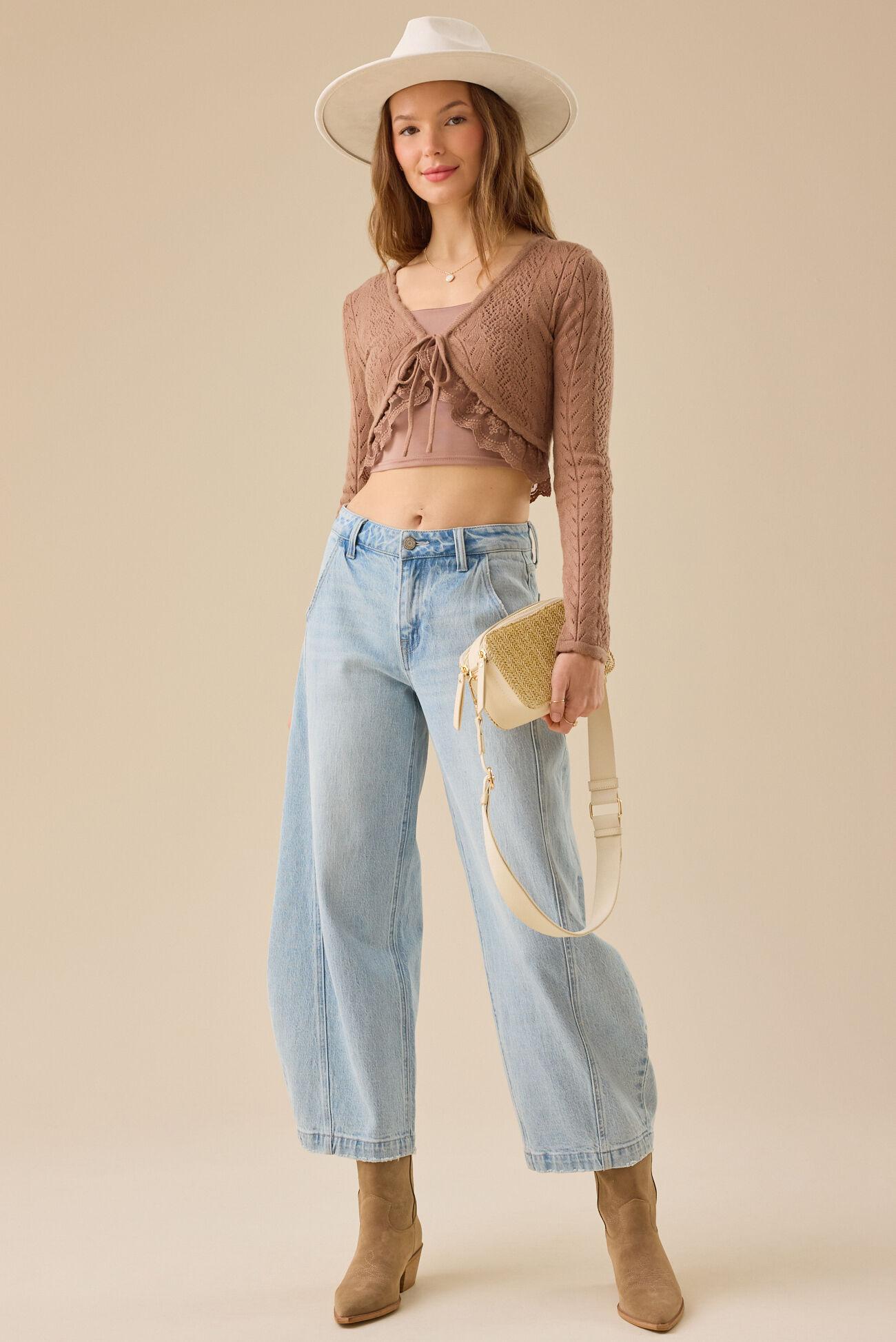 Maria Pointelle Lace Trim Shrug Product Image