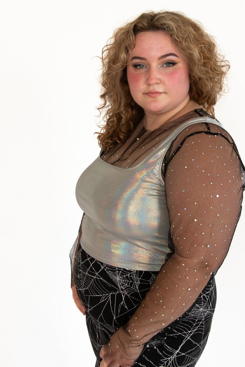 Extended Sizes Mesh Holo Dot Long Sleeve Product Image