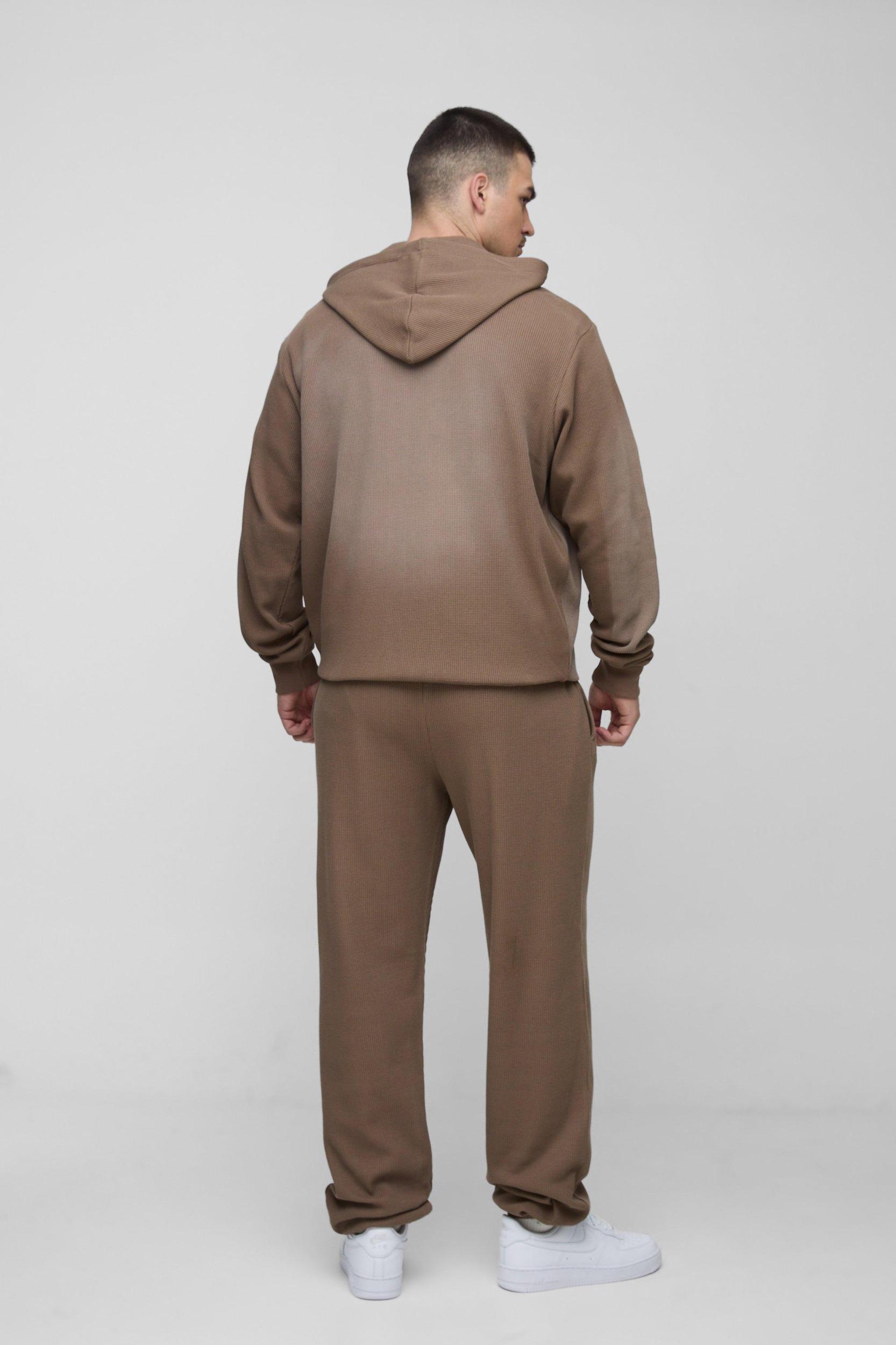 Tall Spray Wash Waffle Graphic Hooded Tracksuit | boohooMAN USA Product Image