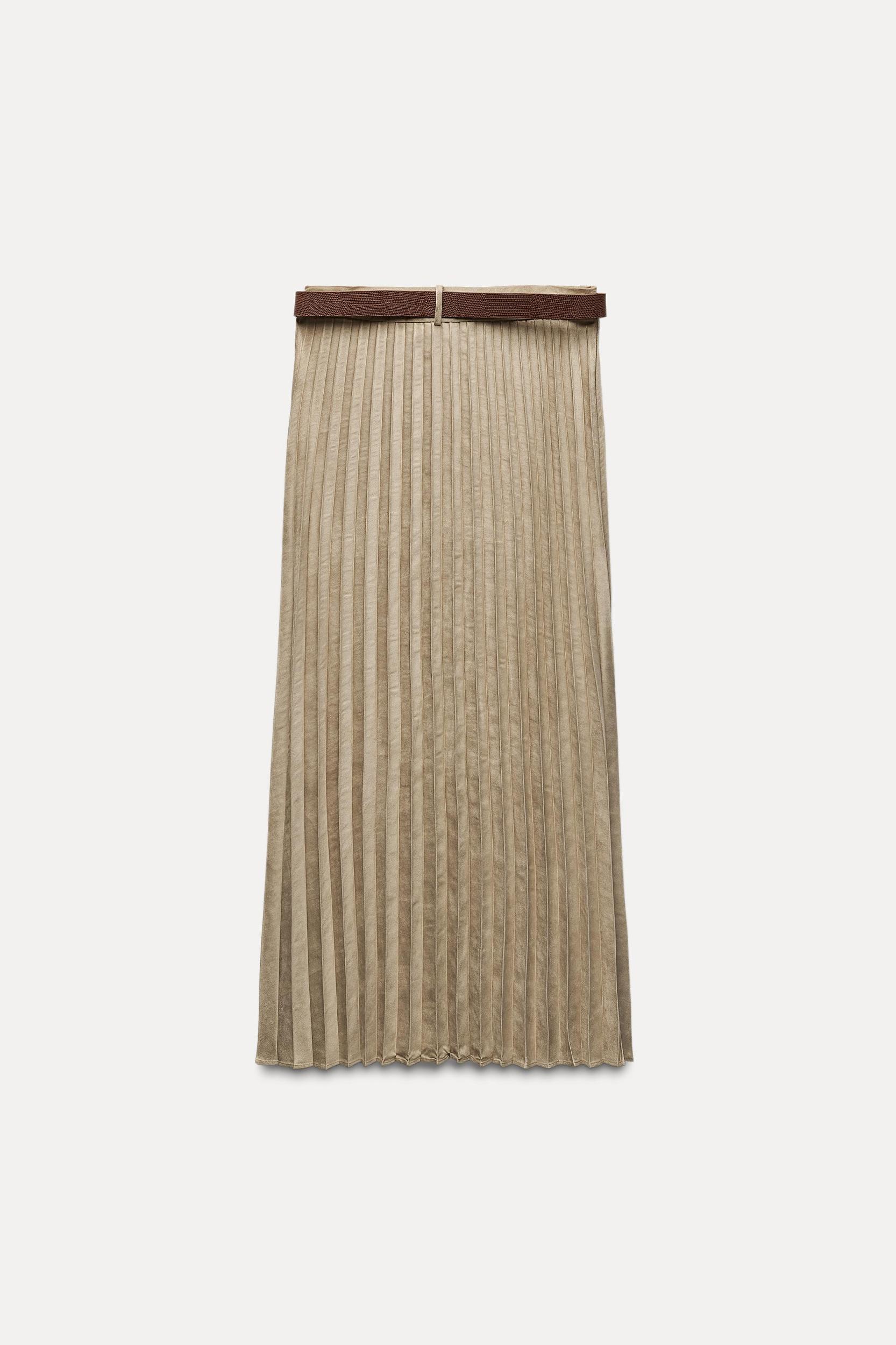 BELTED FAUX SUEDE MIDI SKIRT Product Image