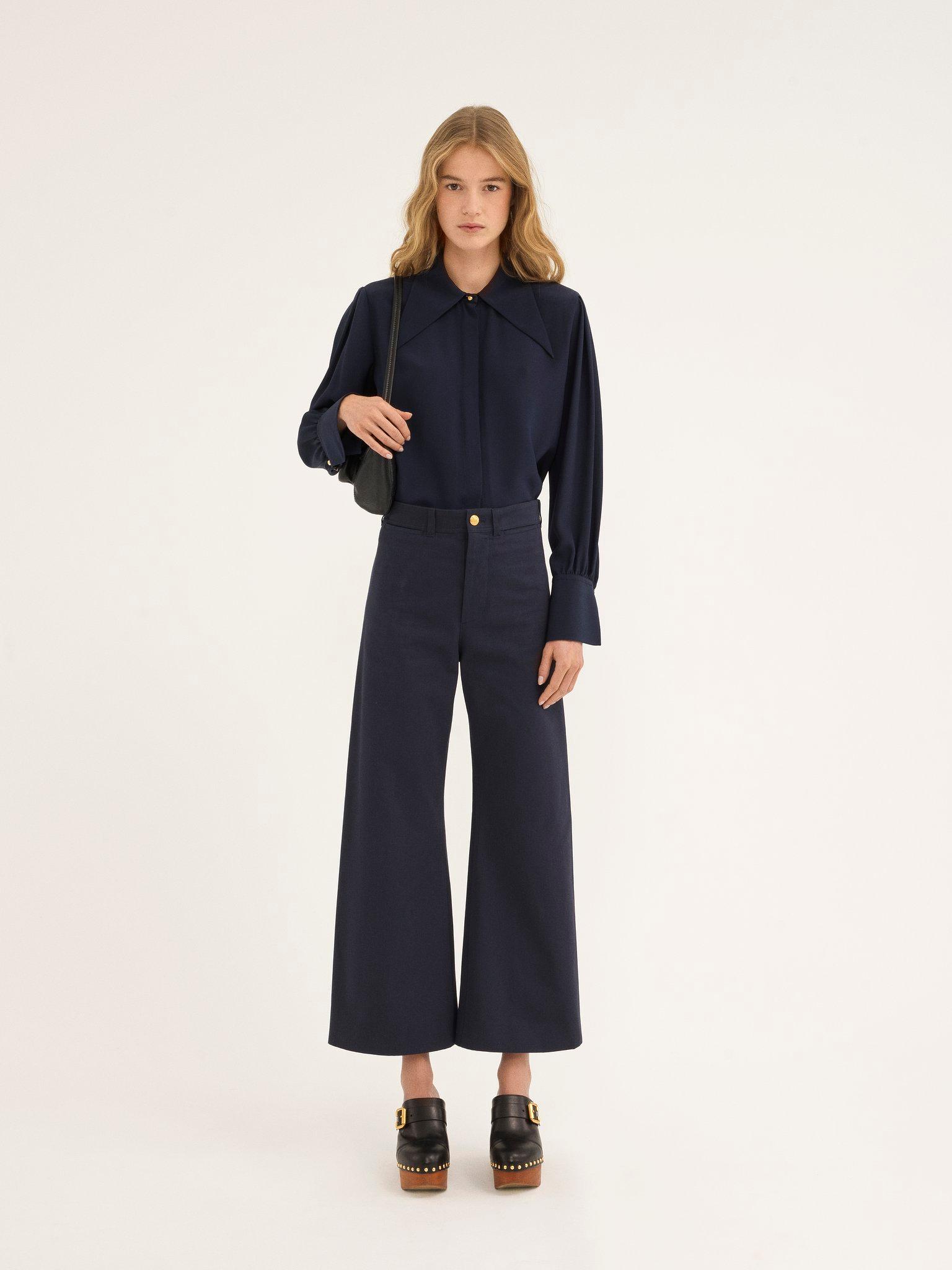 Cropped flared pants in cotton gabardine Product Image