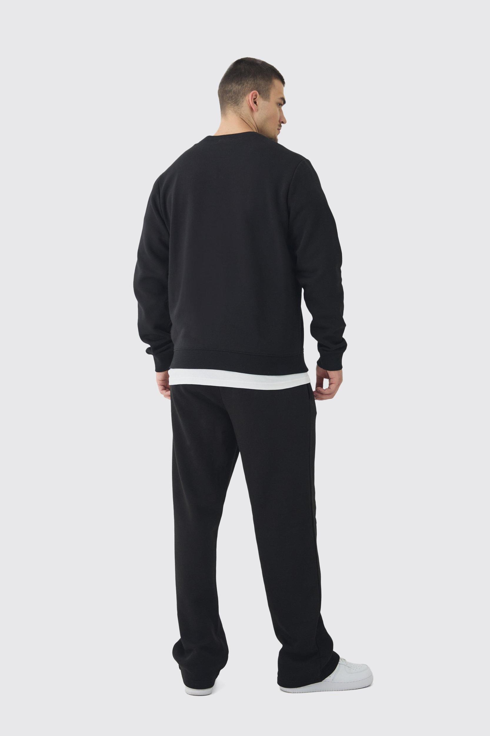 330GSM Tall Regular Fit Crew Neck Sweatshirt In Black | boohooMAN USA Product Image