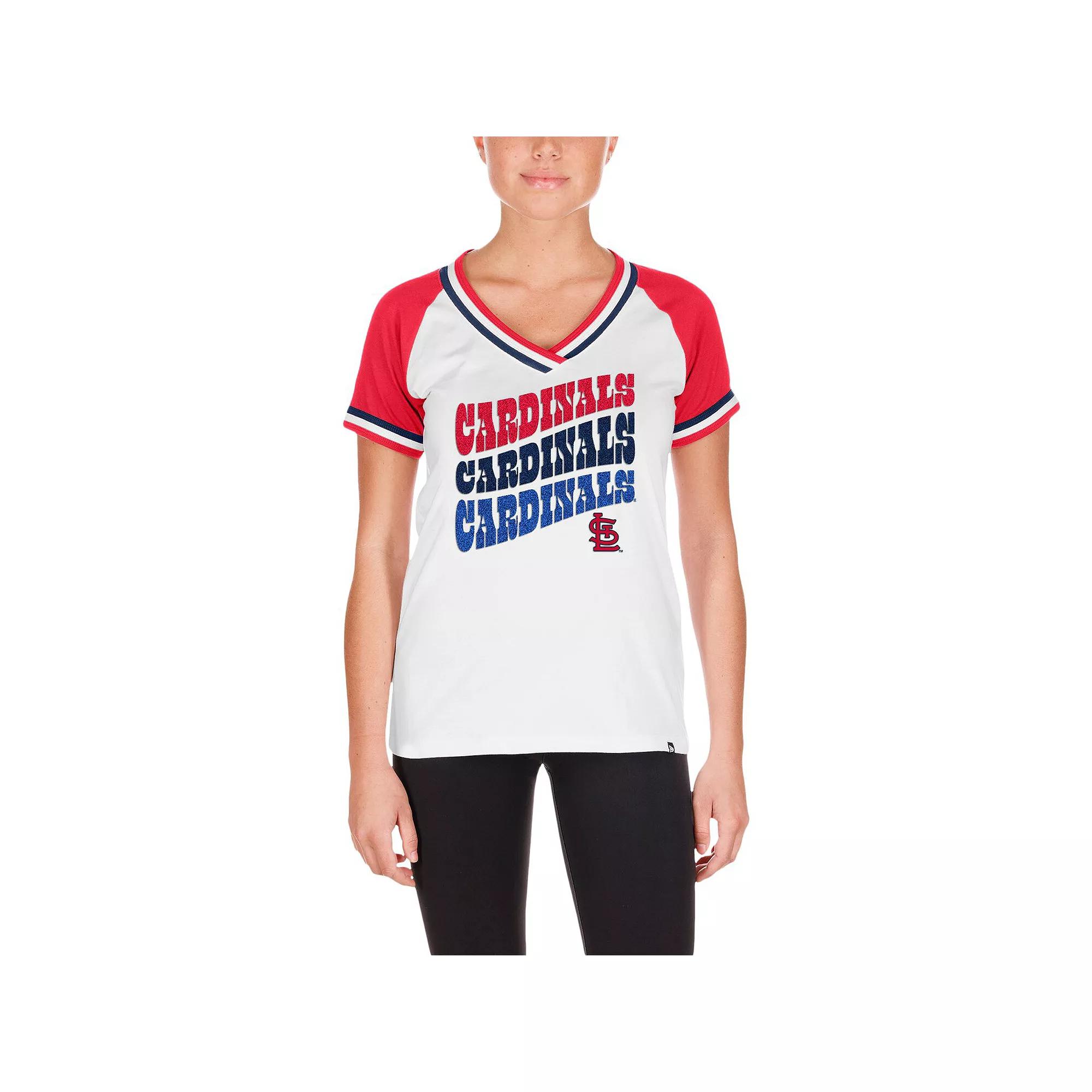 Women's New Era White St. Louis Cardinals Jersey Double Binding Raglan V-Neck T-Shirt,  Product Image