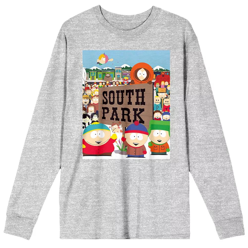 Men's South Park Town Portrait Long Sleeve Graphic Tee, Size: Large, Gray Product Image