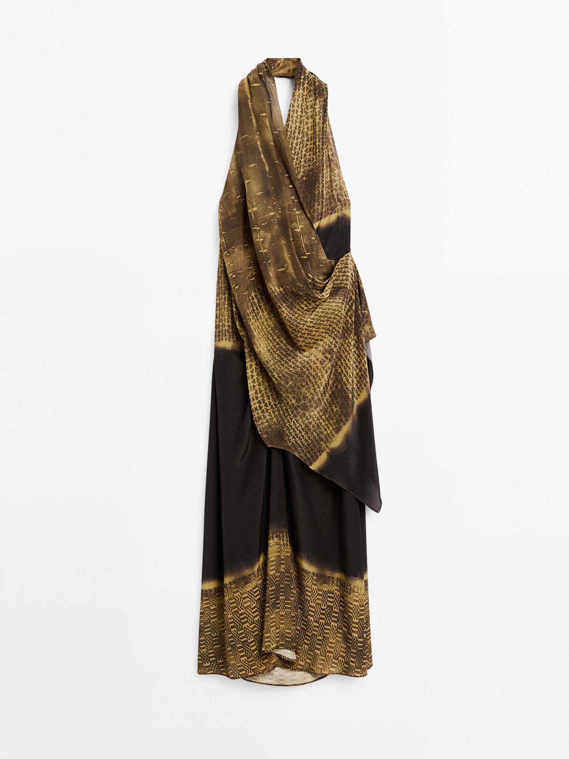 Printed halter-neck midi dress Product Image
