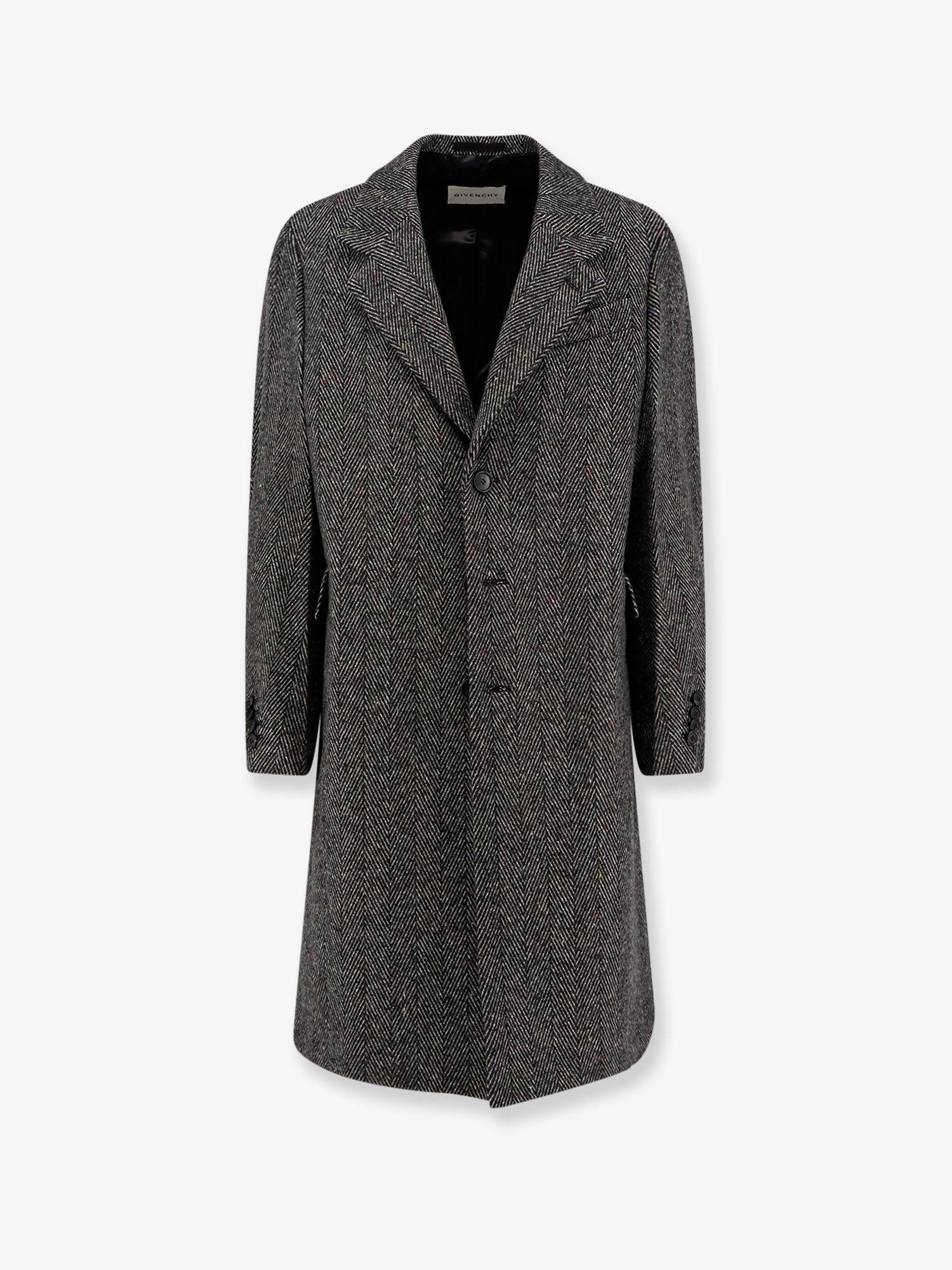 GIVENCHY Men Wool Blend Coat With Herringbone Motif In Multi Product Image