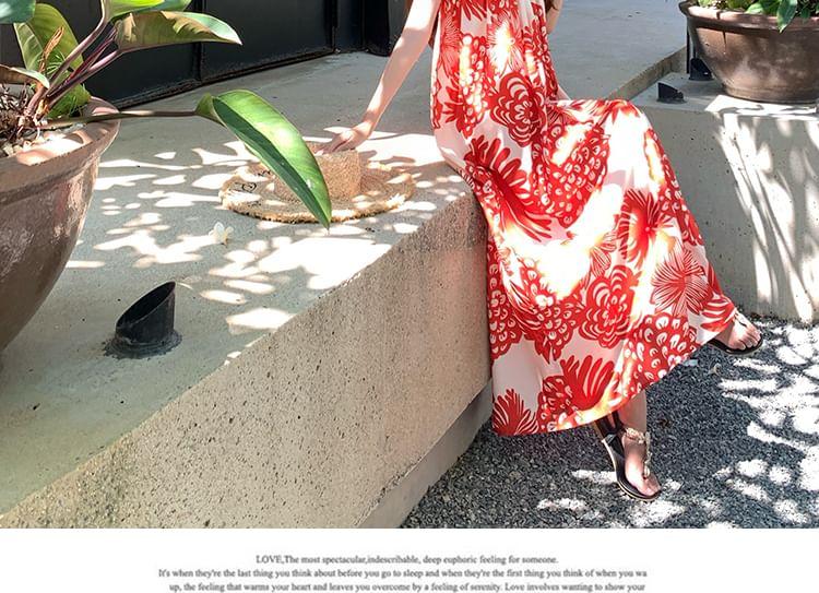Spaghetti Strap Floral Print Midi Sundress Product Image