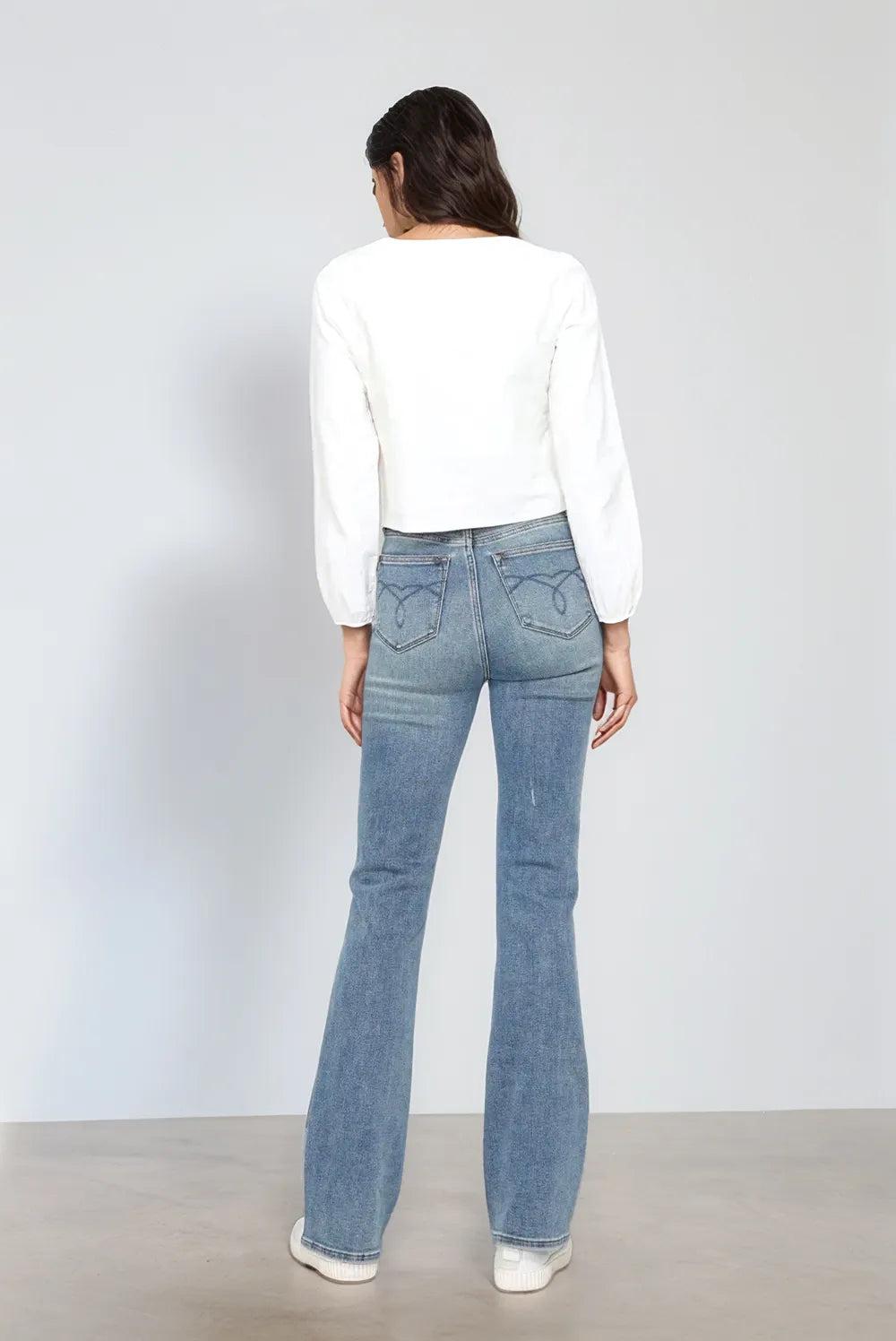 88783    Maritza Tummy Control Back Embroidered Pocket Bootcut Judy Blue Jeans Product Image