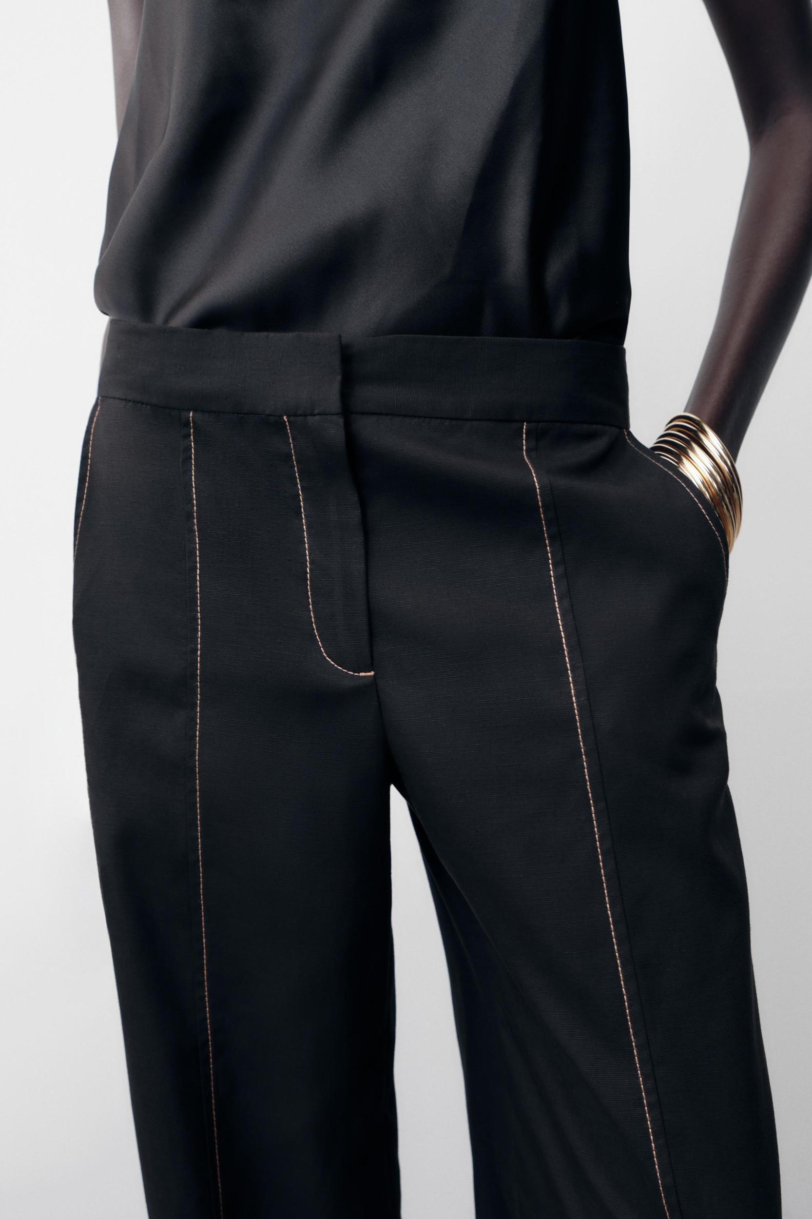 STRAIGHT LEG PANTS WITH CONTRASTING TOPSTITCHING Product Image