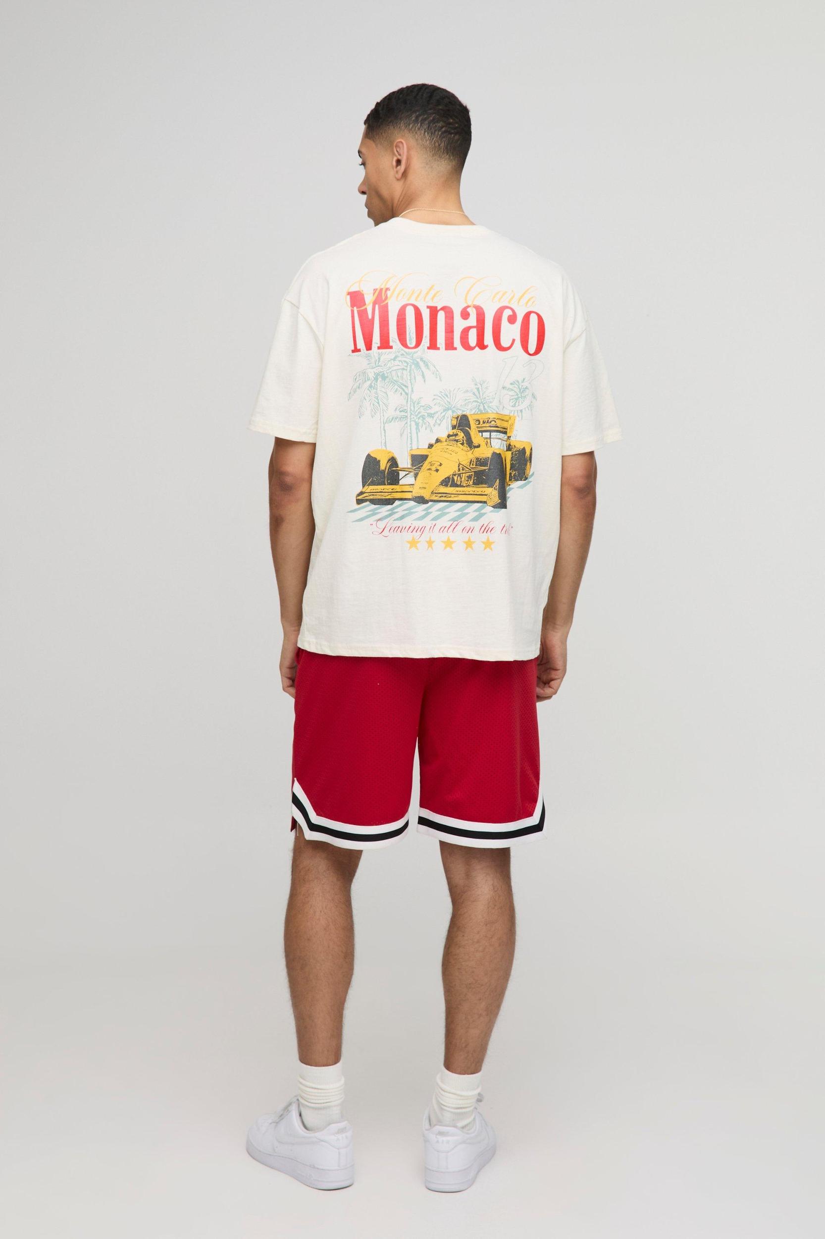 Oversized Monaco Racing Palm Print T-Shirt | boohooMAN USA Product Image