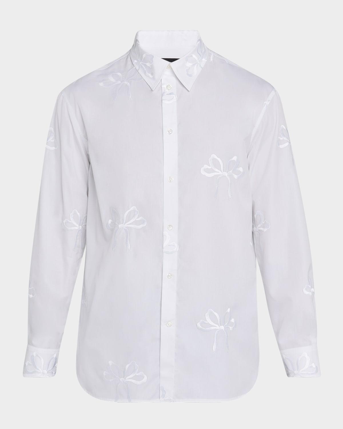 Men's Cotton Embroidered Bow Sport Shirt Product Image