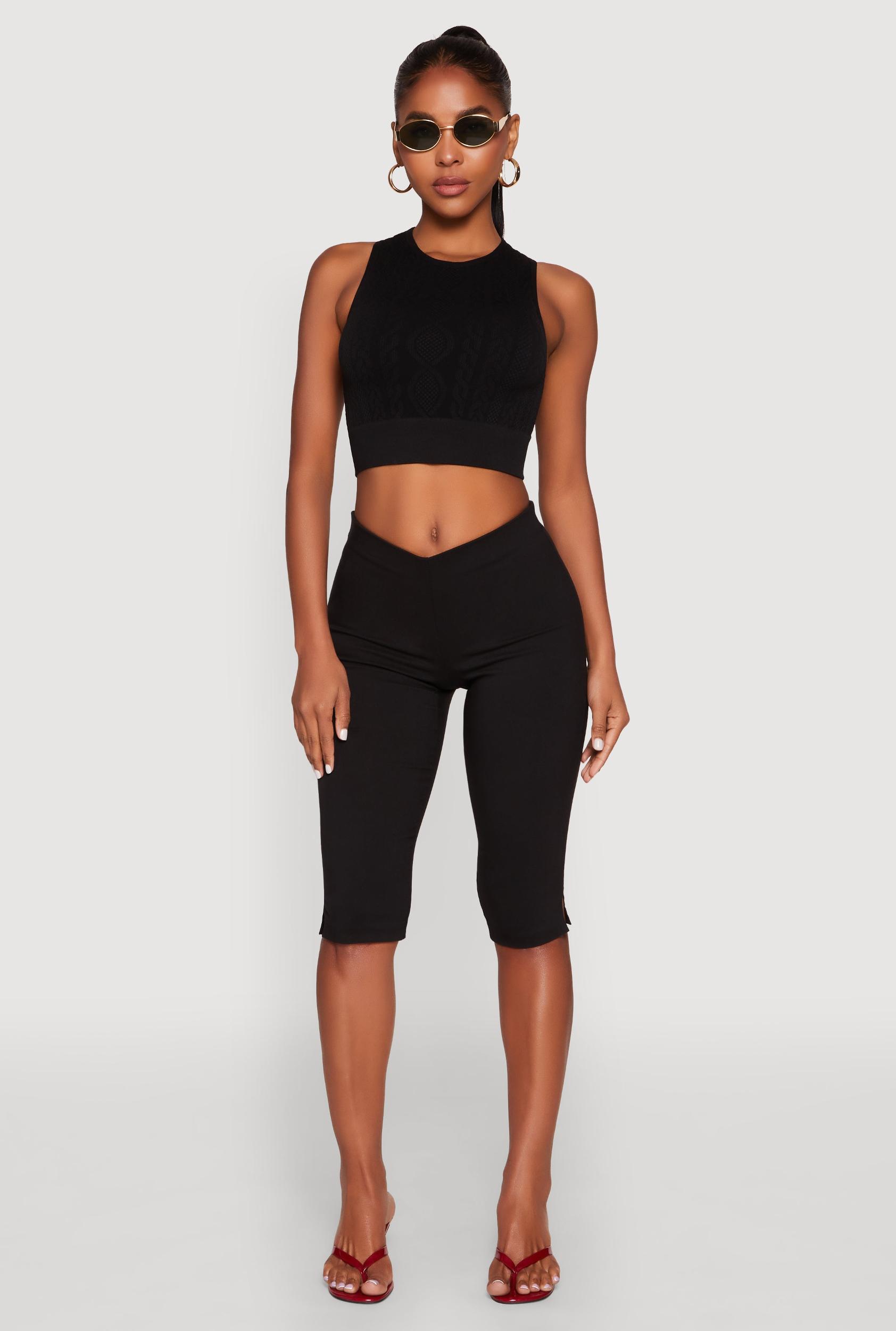 Womens Seamless Cable Knit Crop Tank Top Product Image