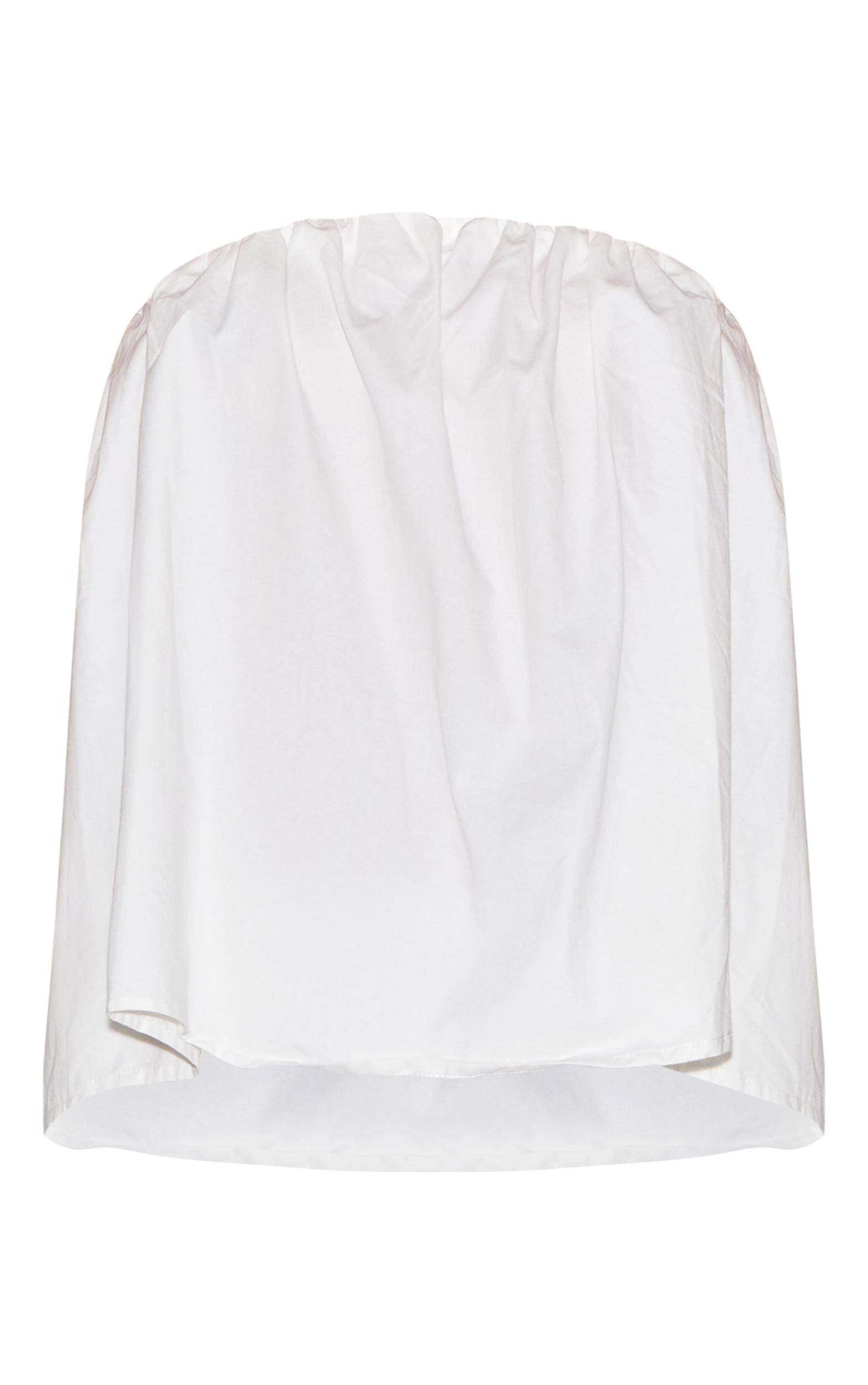  Cream Cotton Woven Ruched Floaty Bandeau Top Product Image