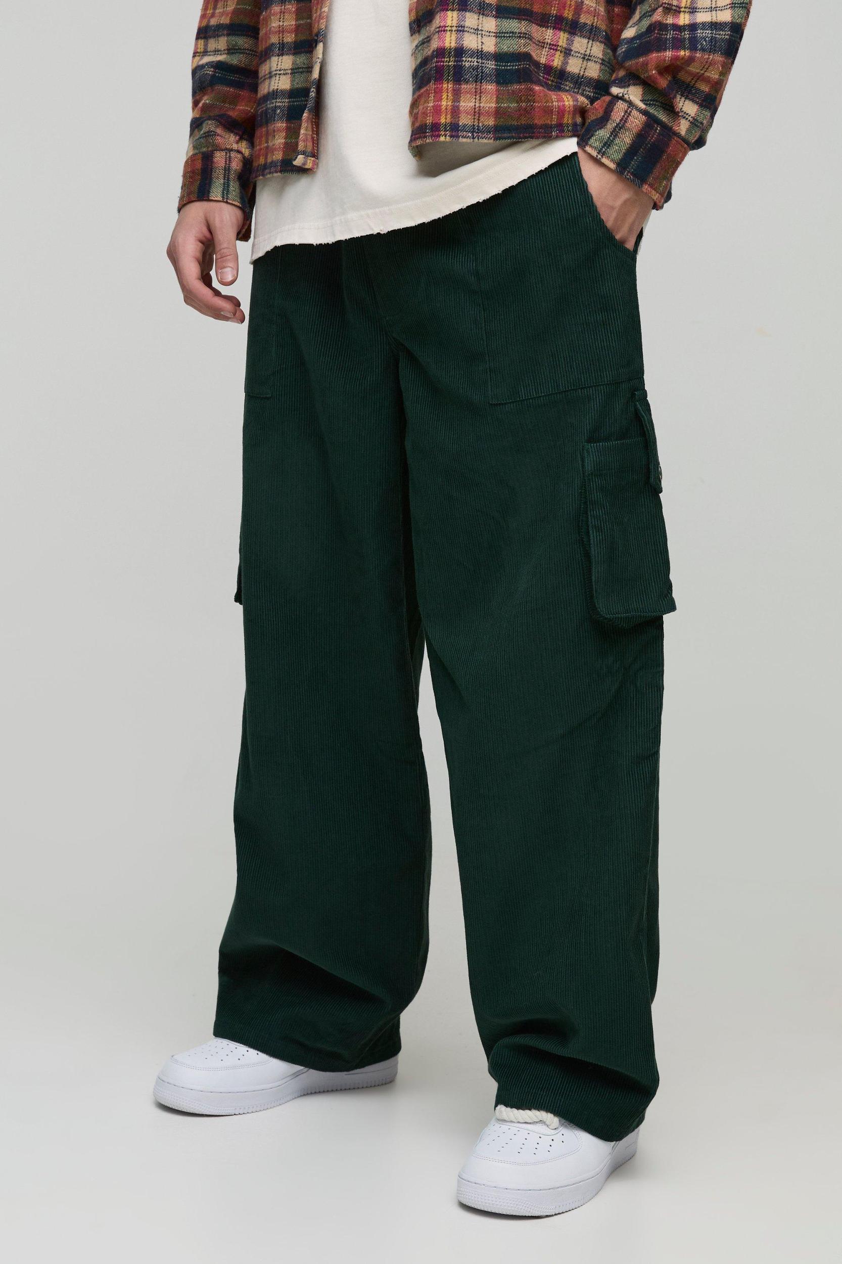 Elasticated Waist Baggy Acid Wash Corduroy Cargo Pants | boohooMAN USA Product Image