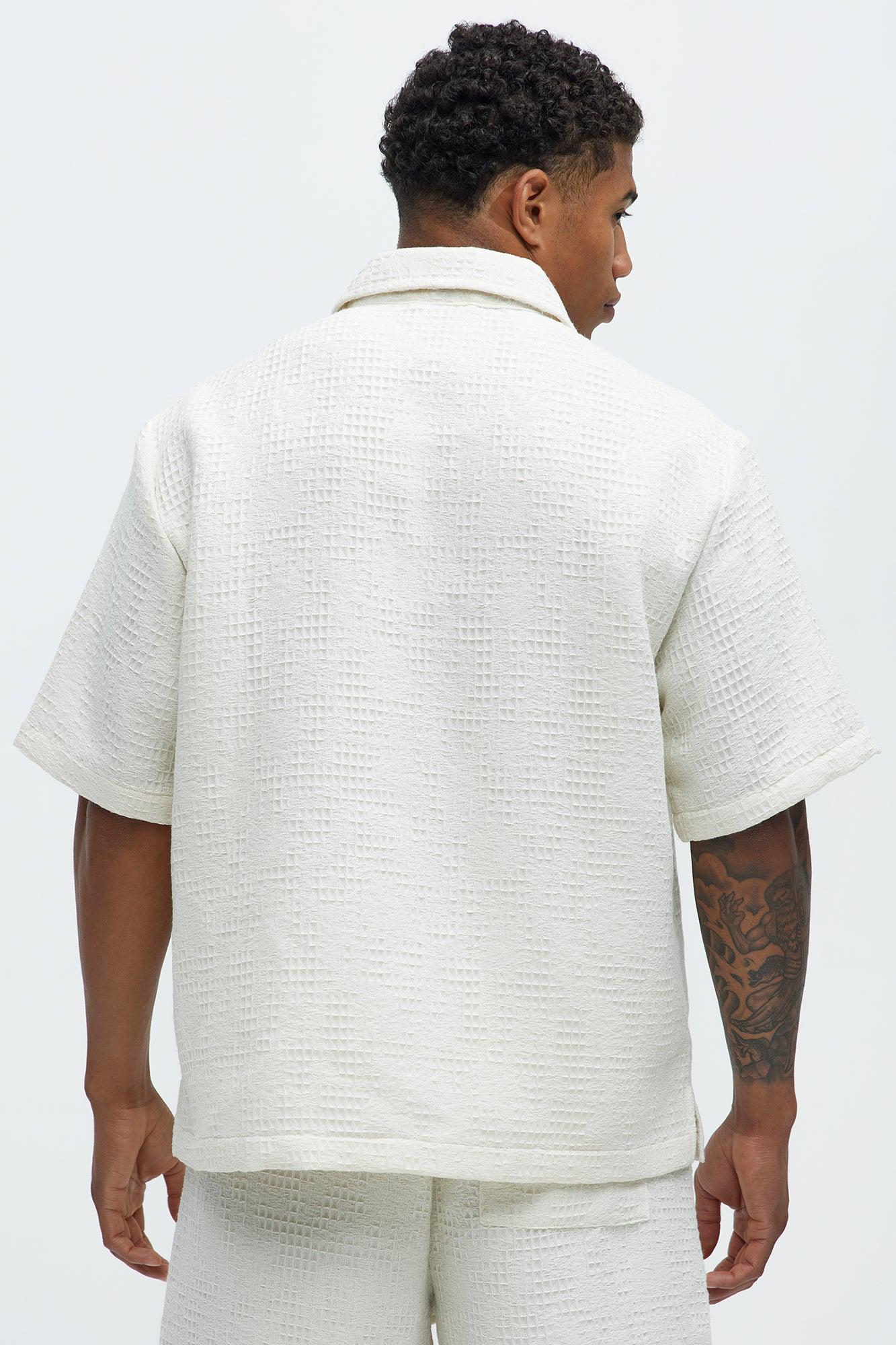 Subtle Waffle Texture Button Up Shirt - Cream Product Image