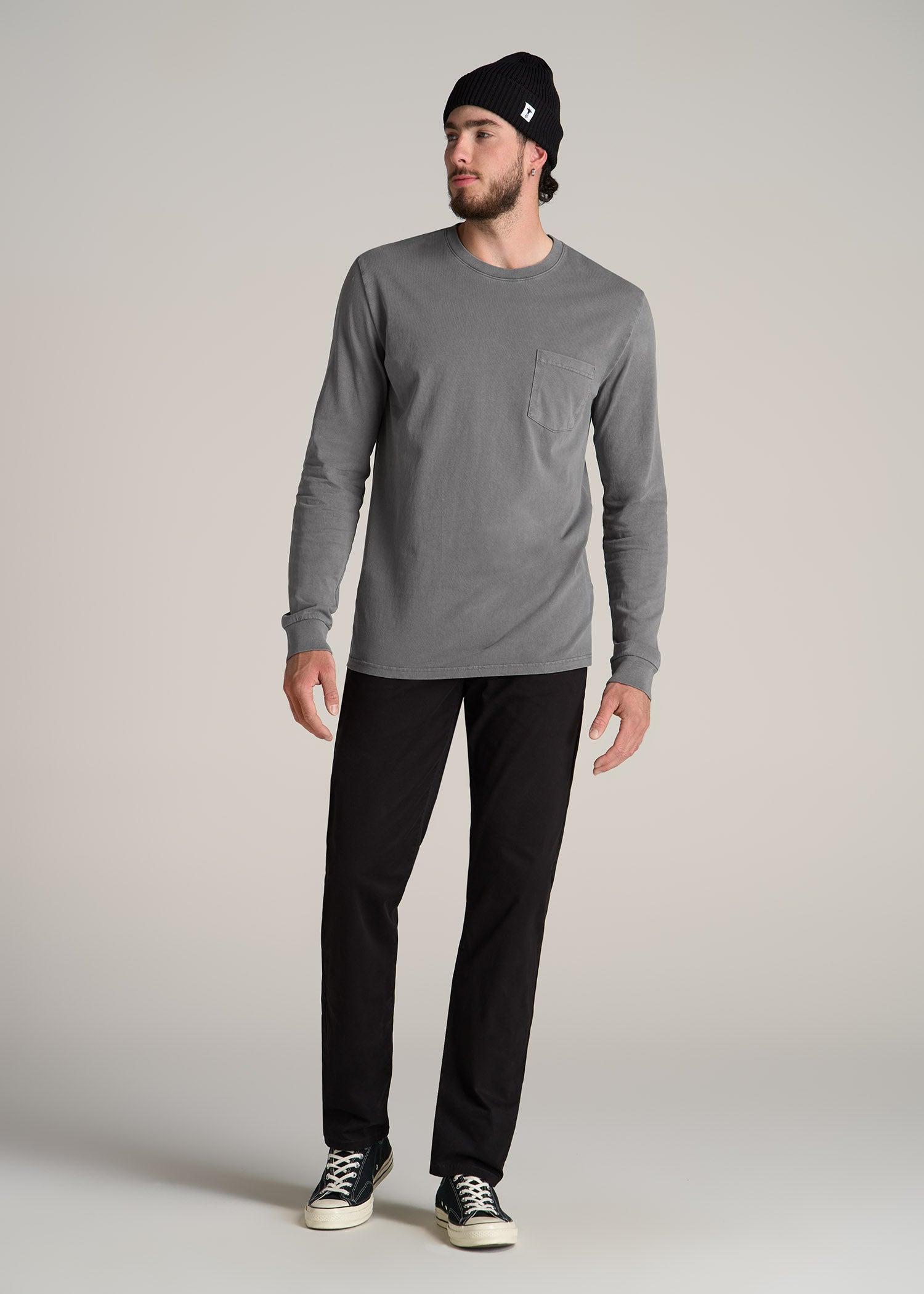 Garment Dyed Long Sleeve Pocket Tee for Tall Men in Slate Male Product Image