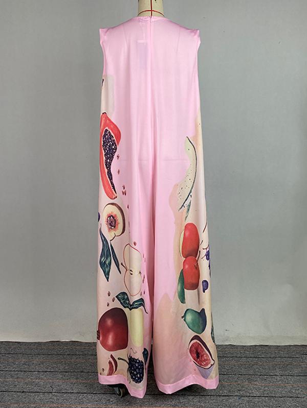 Loose Sleeveless Flower Print Round-Neck Jumpsuits Product Image